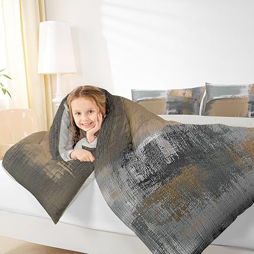 Miniatura 6 de Erosebridal Juego de ropa de cama de teñido anudado gris, tamaño Queen, color marrón, degradado, negro, abstracto, grunge, juego de edredón de