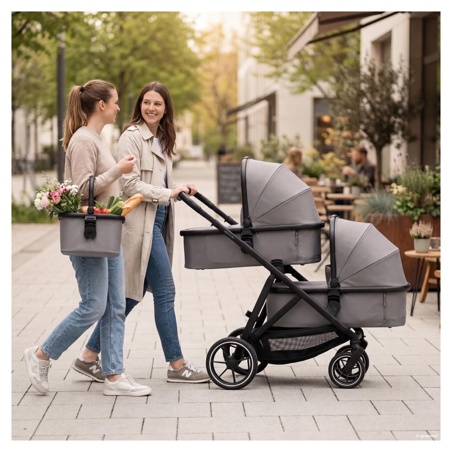 hauck Nacelle Bébé pour Poussette Double Grow N Care Dark Grey