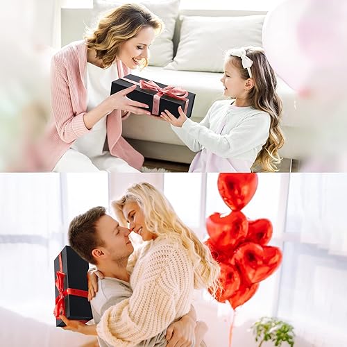 Miniatura 2 de Paquete de 4 cajas de regalo de 12 x 6 x 4 pulgadas con tapas de cierre magnético, caja magnética negra para bodas, propuestas de dama de honor,