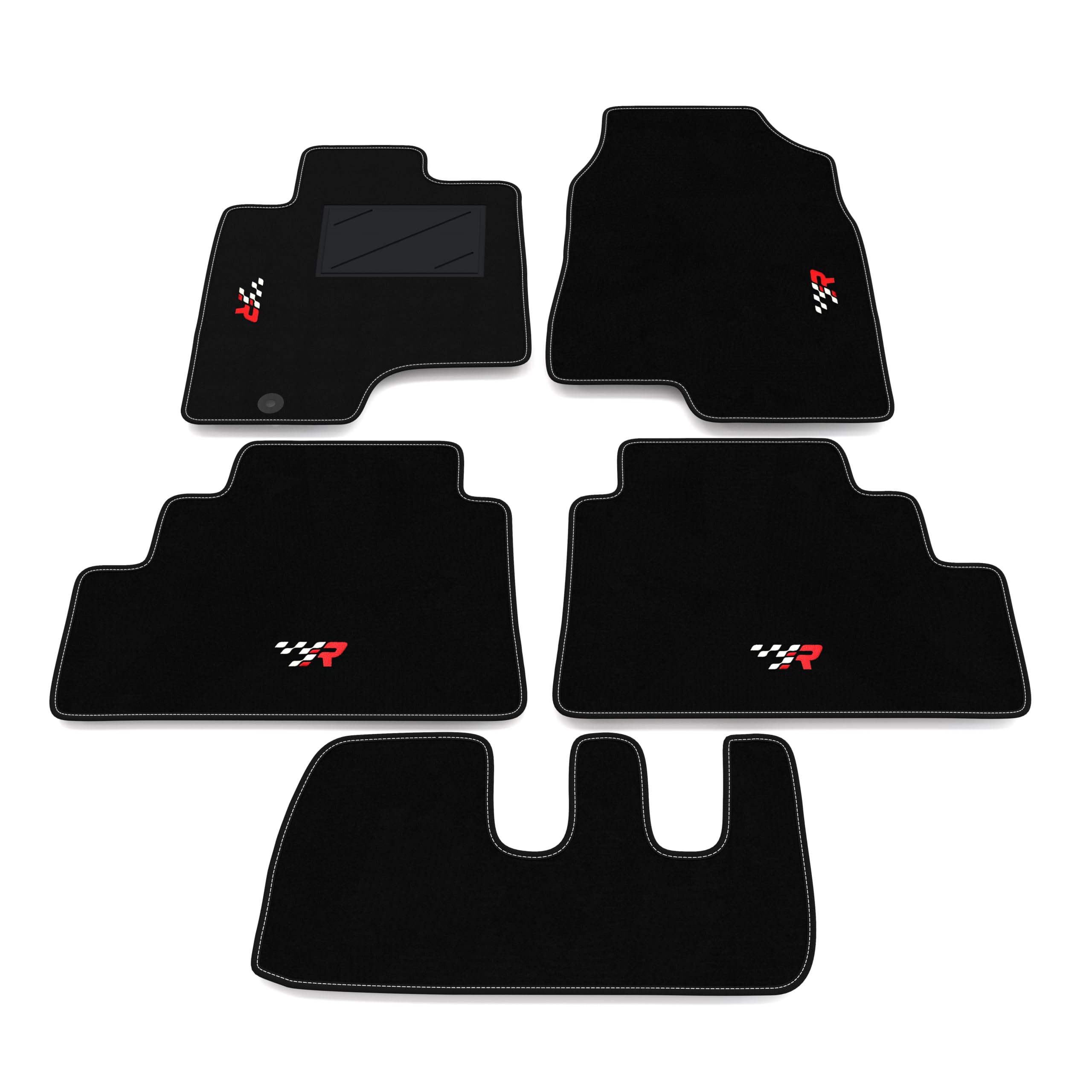 Set de Tapis de Voiture compatibles avec Chevrolet Captiva 7 Places 2006-2011 | Tapis sur Mesure en Moquette, Broderie R Racing, sur Mesure