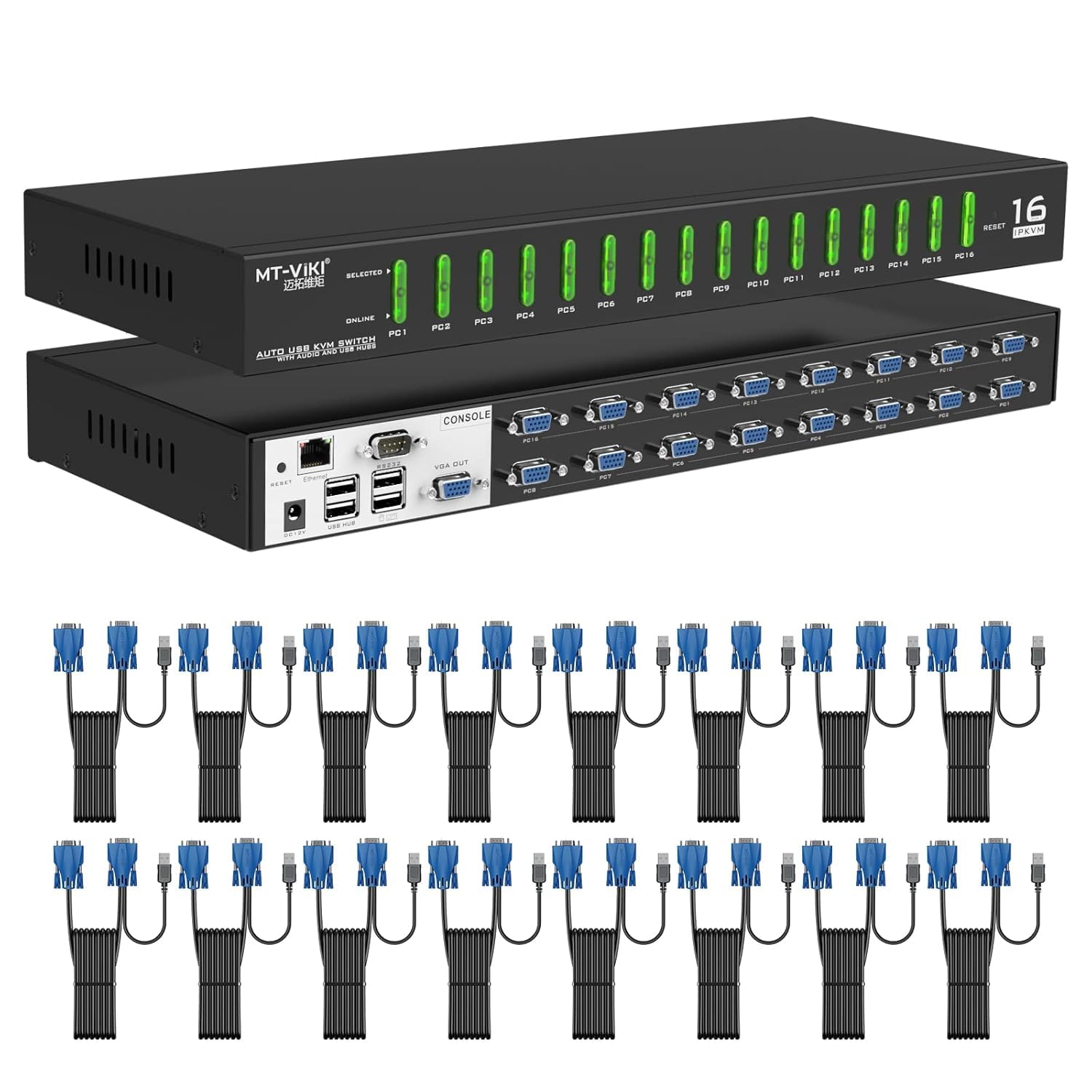 MT-VIKI IP KVM Switch 16 Port, Rackmount KVM Console Over IP, 1 Local & Remote Access, Support Hotkey & OSD, Included 16 VGA KVM Cables-image-46