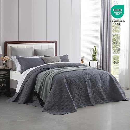 Miniatura 2 de CHIXIN juego de colcha tamaño queen, sobrecama ligera, acolchado ultrasónico, colcha reversible de 4piezas, elegante estampado de cachemira de