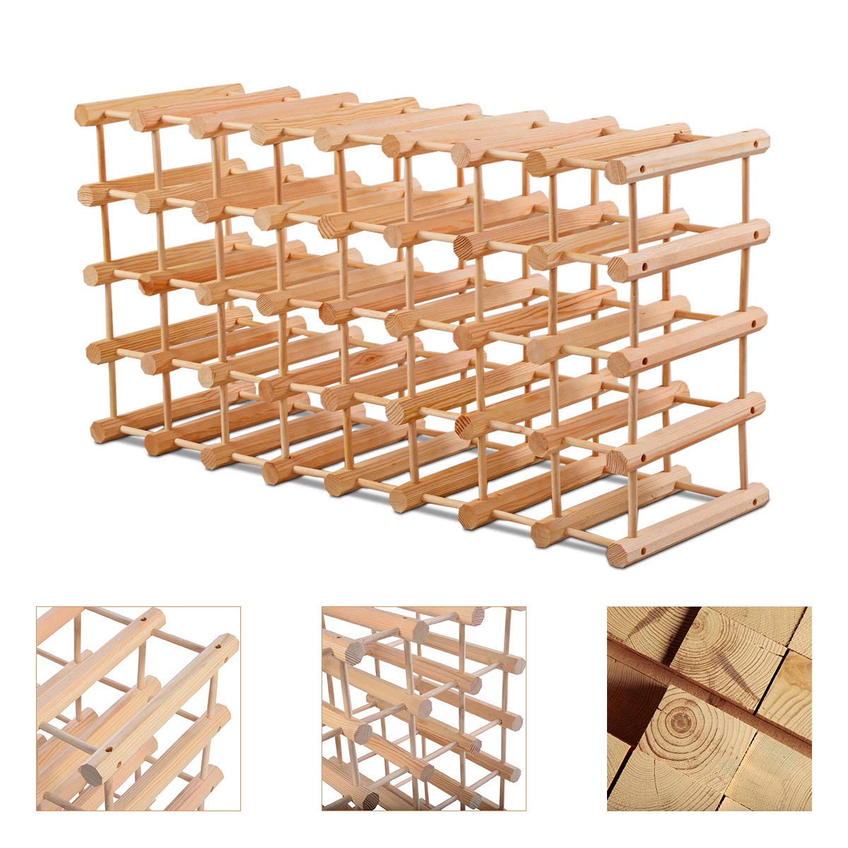 GIANTEX Scaffale Porta Bottiglie di Vino Fino a 40 Bottiglie, Cantinetta in Legno di Pino, 5 Ripiani, 44,5x24x86 cm, Materiale Ecologico, Colore Naturale