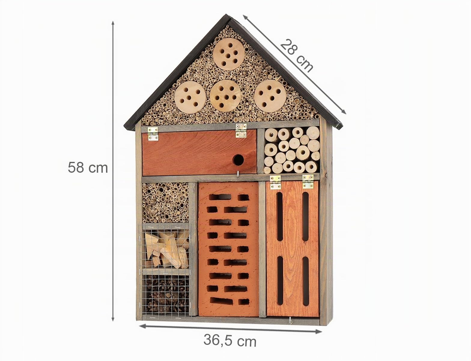 MAZUR Insektenhotel Groß aus Holz |Insektenhaus | Nisthilfe und Schutz | Nützlinge | Naturbelassenes Bienenhotel | für Verschiedene Fluginsekten, Schmetterlinge, Marienkäfer