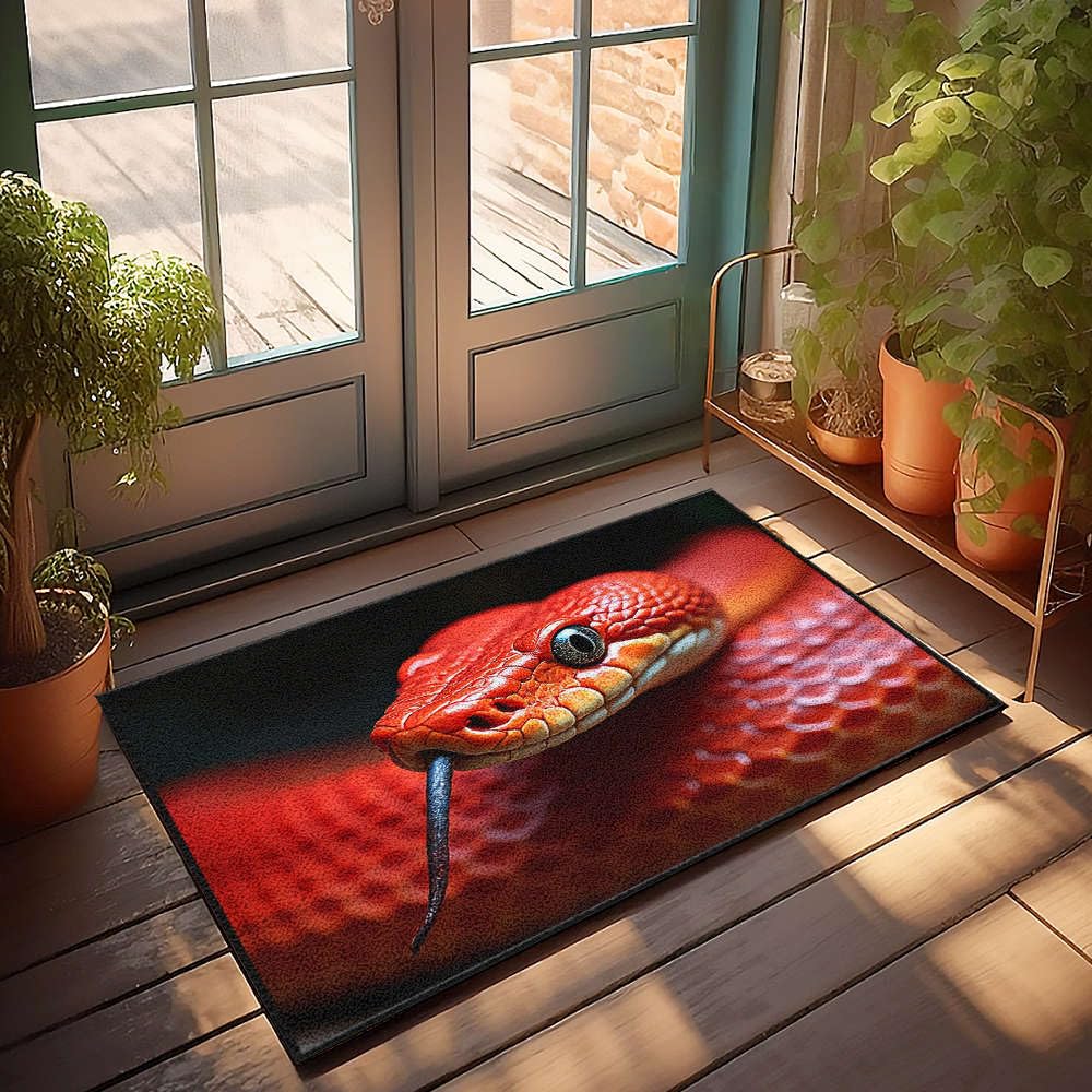 Paillasson extérieur serpent rouge 65x90 cm tapis d'accueil durable au design reptile réaliste