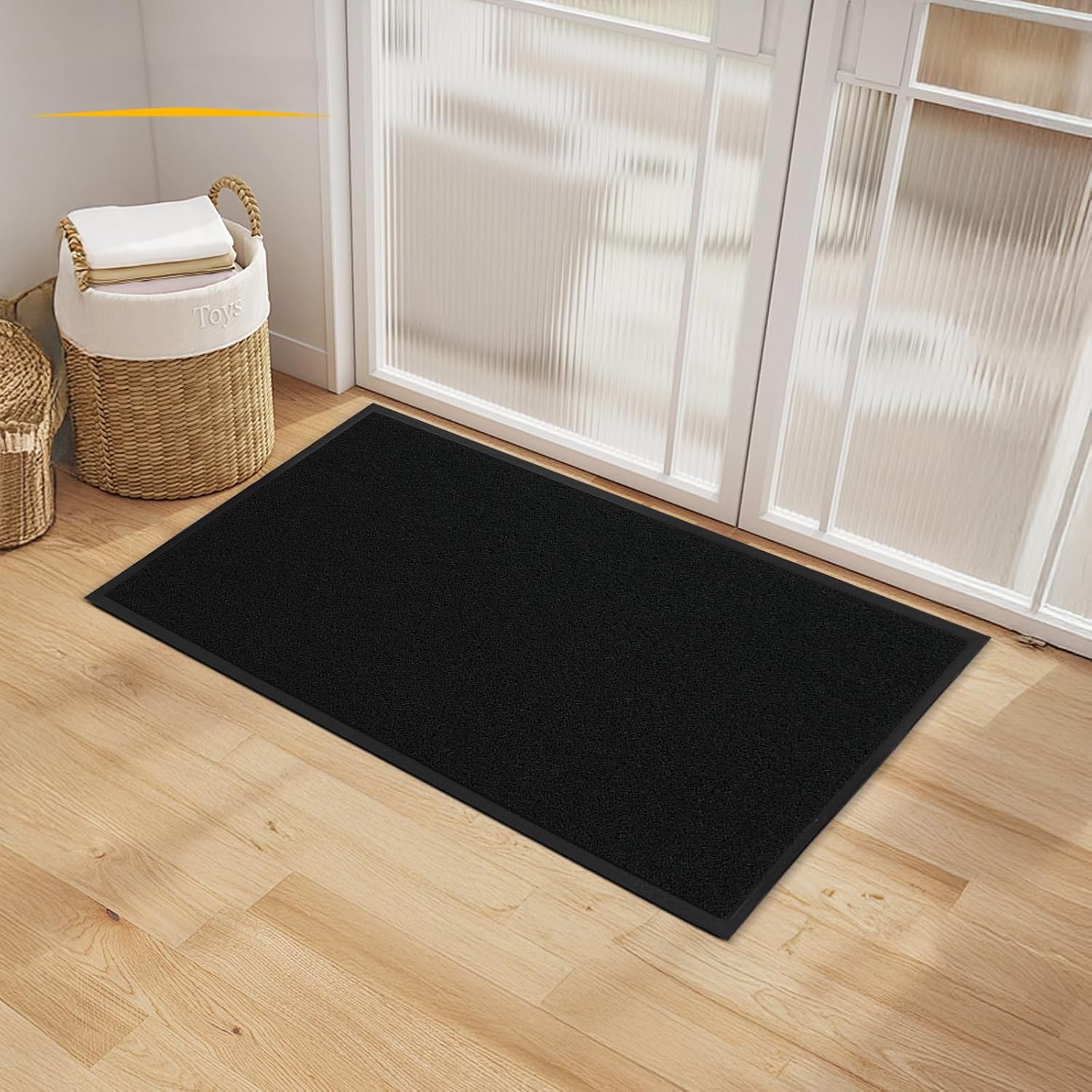Large Front Doormat, 2'x 3' Indoor & Ourdoor Mat, Low-Profile, Non-Slip and Heavy Duty Commercial Rug for Entryway, Easy Clean, Waterproof Rubber Backed Rugs for Home, Office and Industry, Black