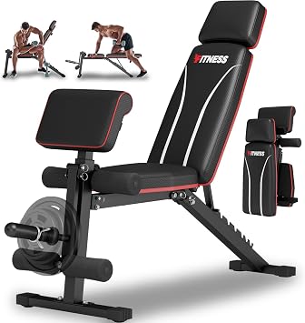 Foldable Weight Bench, Adjustable Workout Bench with Leg Extension, Preacher Pad, Extended Headrest, Space-saving Banco de Pesas for Home Gym, 800lbs Full Body Workouts Strength Training