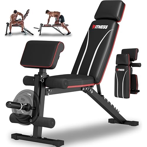 Foldable Weight Bench, Adjustable Workout Bench with Leg Extension, Preacher Pad, Extended Headrest, Space-saving Banco de Pesas for Home Gym, 800lbs Full Body Workouts Strength Training