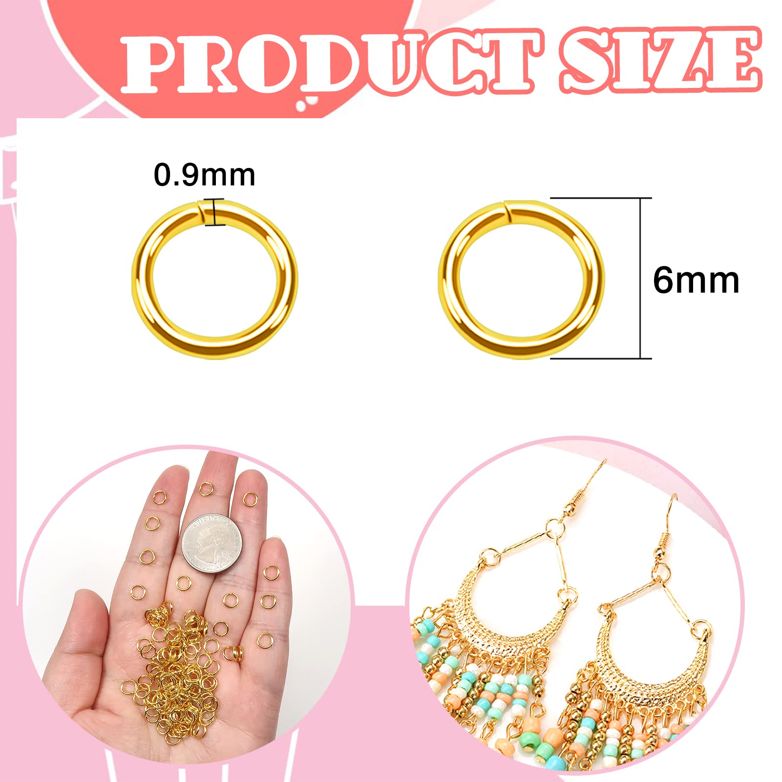TOAOB 1000pcs Metal Open Jump Rings 6mm Gold Chain Linker Connector for DIY Bracelets Necklace Jewelry Making and Key Chains - Image 2