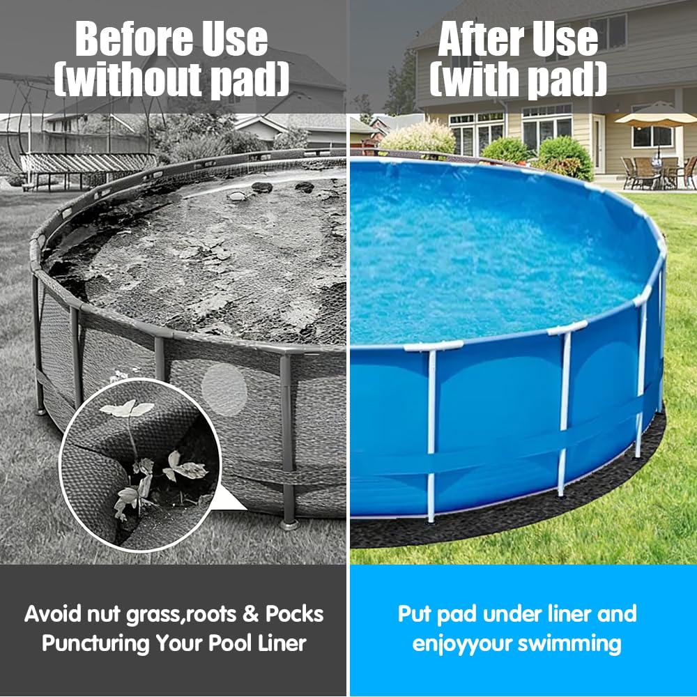 Base de Piscina Redonda,12ft/366cm Lona De Suelo para Piscina,Tapiz Suelo Piscina,Antideslizante, Resistente A La Rotura, Alfombrilla Protectora para El Suelo De La Piscina Negro