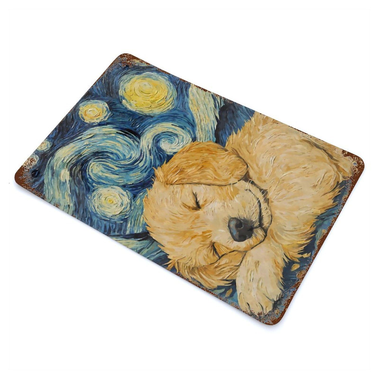 Golden Retriever Puppy Rusty Metal Tin Sign 11.8"x7.9", Industrial Home Decor for Garage, Pub Or Kitchen
