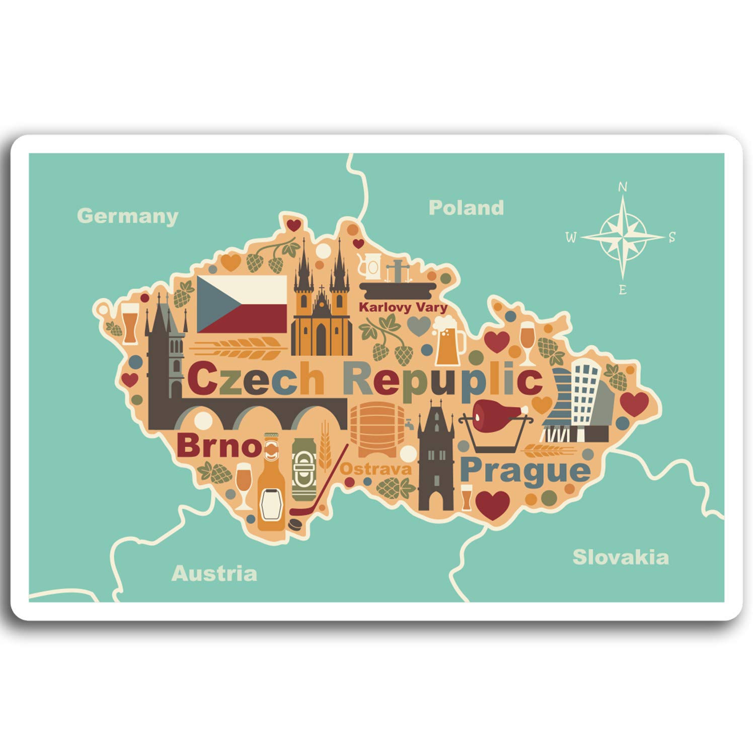 2 x 10cm Czech Republic Map Vinyl Stickers - Brno Sticker Laptop Luggage #17017 (10cm Wide)