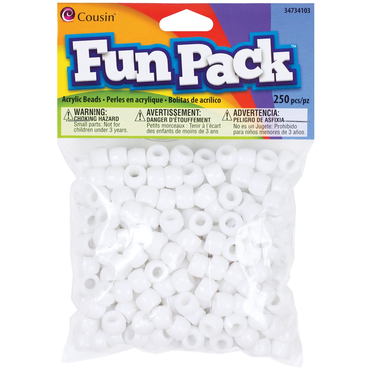 Cousin Fun Packs 250-Piece White Pony Beads