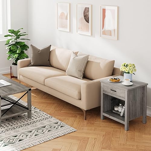 Miniatura 7 de GAOMON Mesita de noche cuadrada de granja, mesa auxiliar con cajón de almacenamiento para dormitorio, guardería, sala de estar, dormitorio