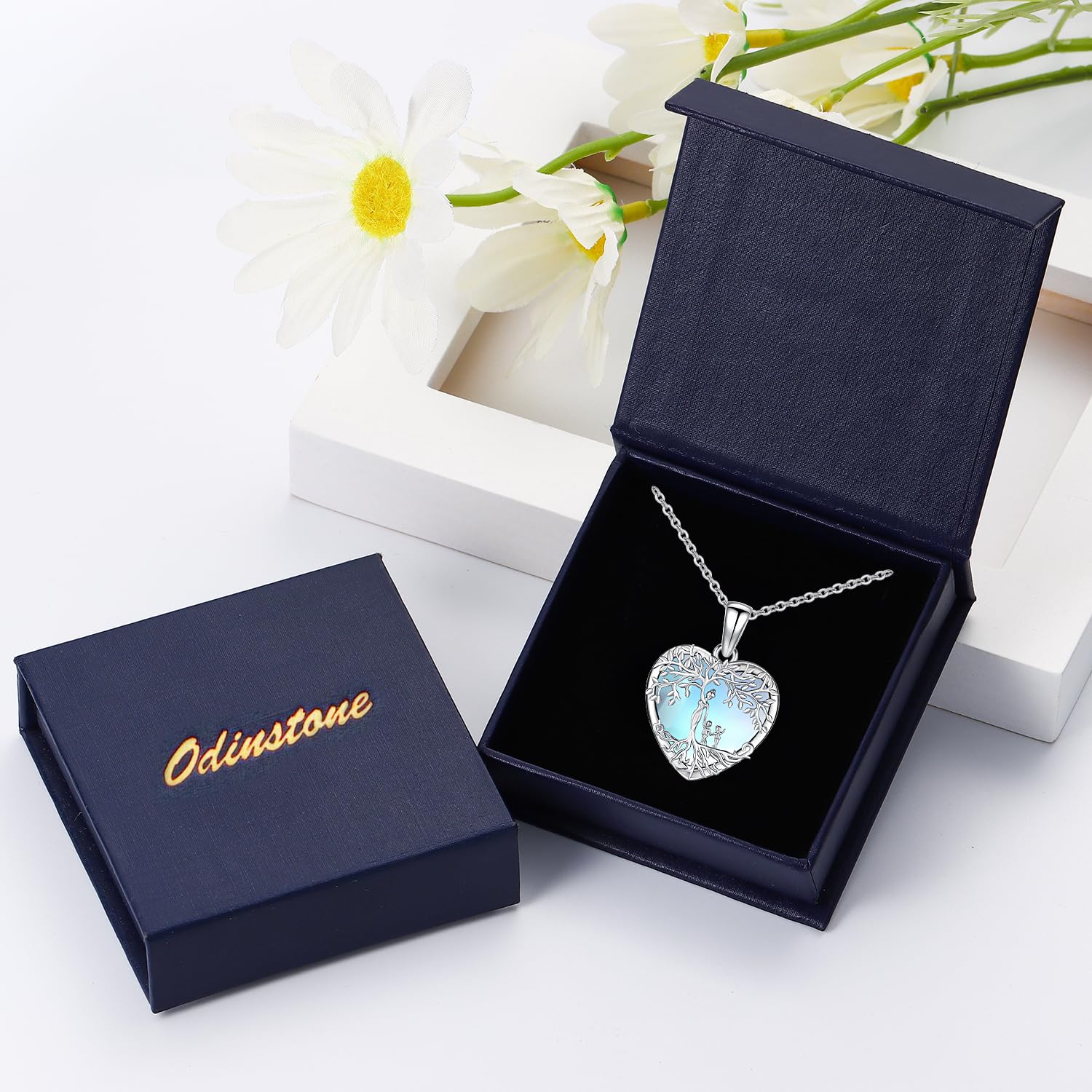 Odinstone Collar Árbol de la Vida Colgante en forma de Gota Árbol de la Vida Collar Familiar Joyas con Piedras Curativas para Mujer Regalos para Mamá e Hija