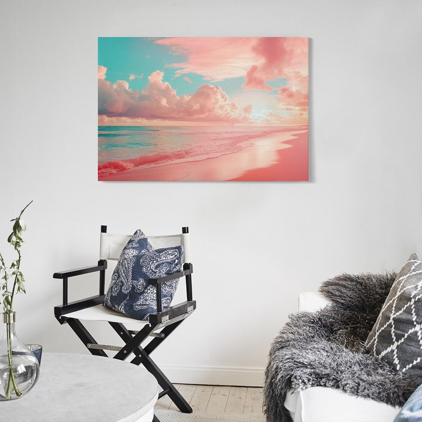 Amazon.co.jp: 絵画 ピンクの空とピンクのビーチインテリア 絵画