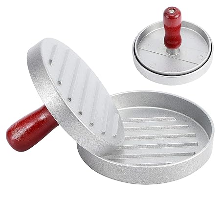 Burger Press | Burger Patty Maker Mold | Grill Stuffed Burger Press | Burger Tikki Mould with Wooden Handle | Round Shape Hamburger Press Patty Maker for Home, Hotel Restaurants, Kitchen |(Single)