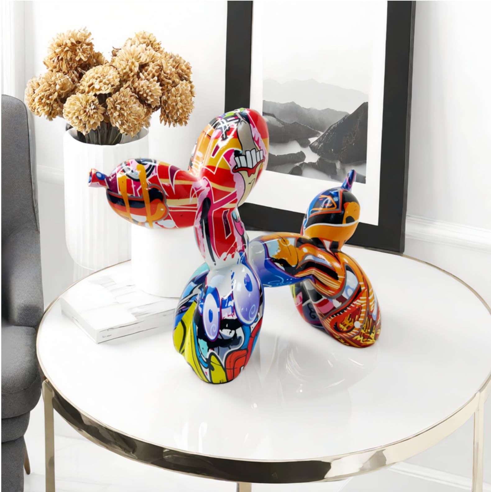 YOYUMI Ballonnenhond sculptuur ornament, voor woonkamer slaapkamer wijnkast decoratie, harsambachten (Roze 22,1 cm