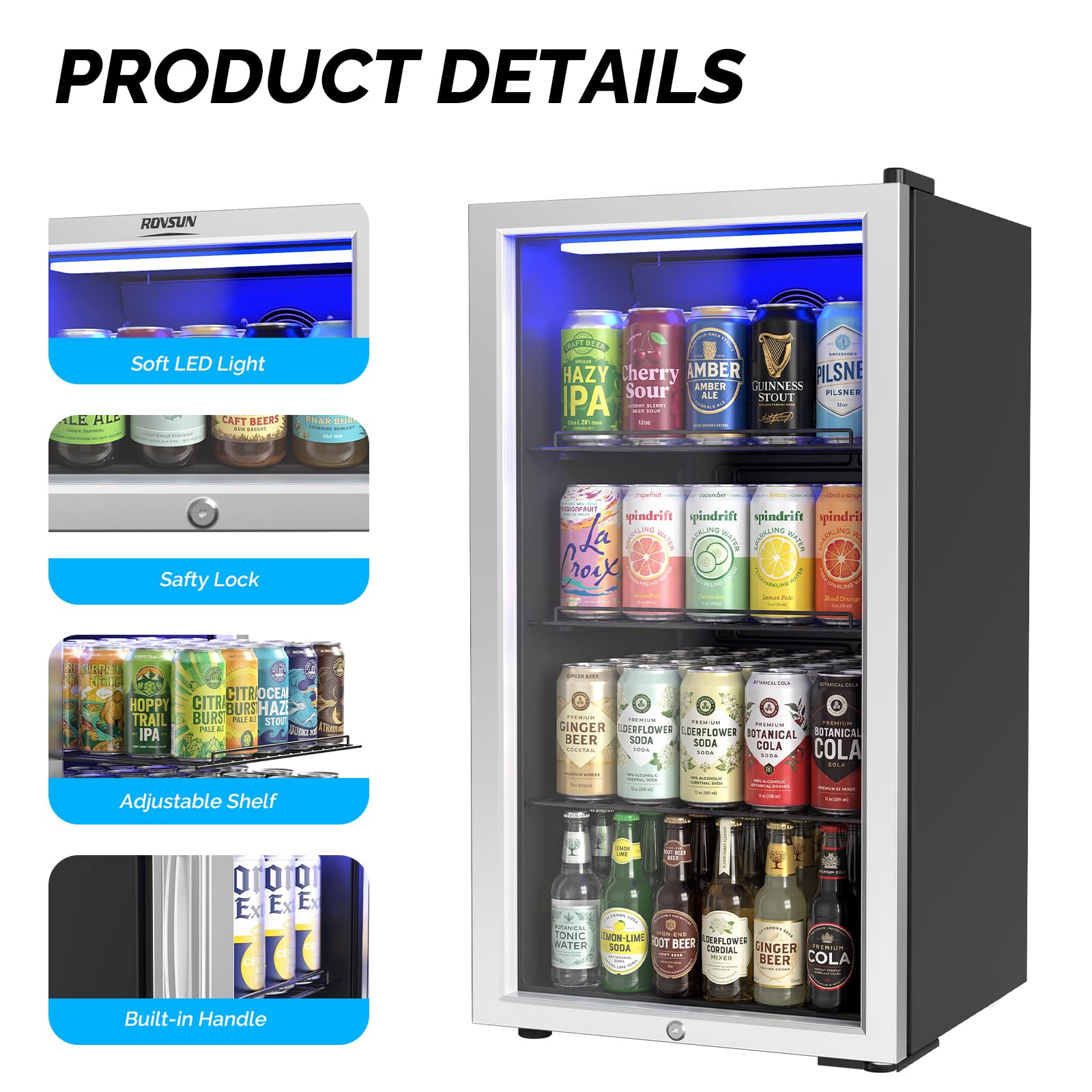 Bonnlo 3.3 Cu.Ft Beverage Refrigerator Cooler With Glass Door & Safety Lock, Quiet Mini Drink Fridge With Adjustable Shelf & Feet, Small Wine Cooler For Bedroom, Bar & Office, 32-50°F, 115v on Fridge.com - View 4