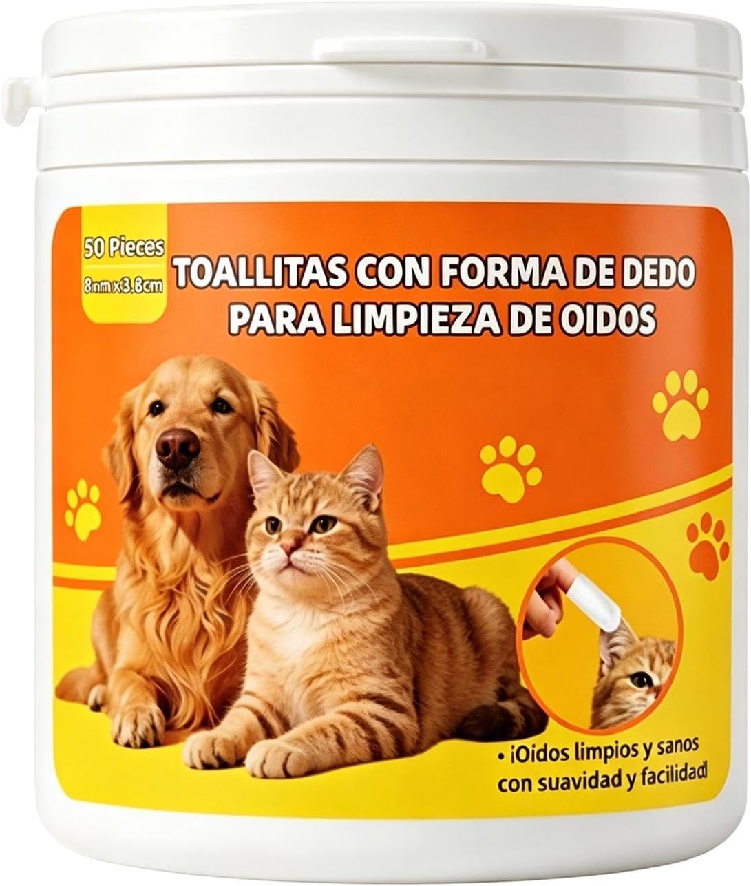 Cat Ear Cleaner Wipes - 50 Pieces Finger Glove Cleanser, 3.31x2.17x3.35 Inches Soft Pet Ears Wipe, Portable Base Grooming Device with High, Hygiene Aid, Home Accessories for Itchy Clogged