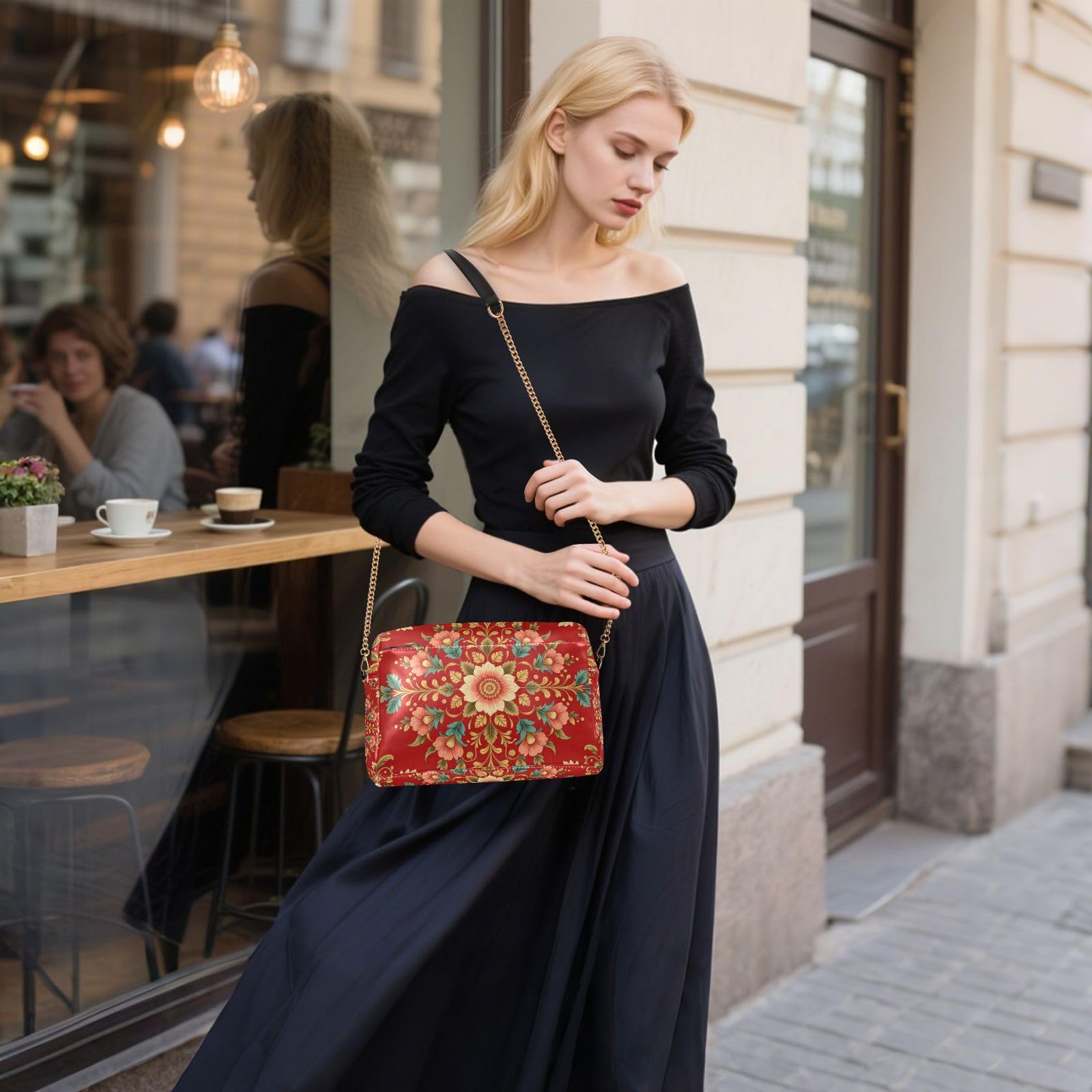 FRODOTGV Damska torebka crossbody o pojemności 2,5 l | Miękki metalowy sprzęt ze skóry PU, wiele kieszeni, lekki do podróży, czerwony ozdobny
