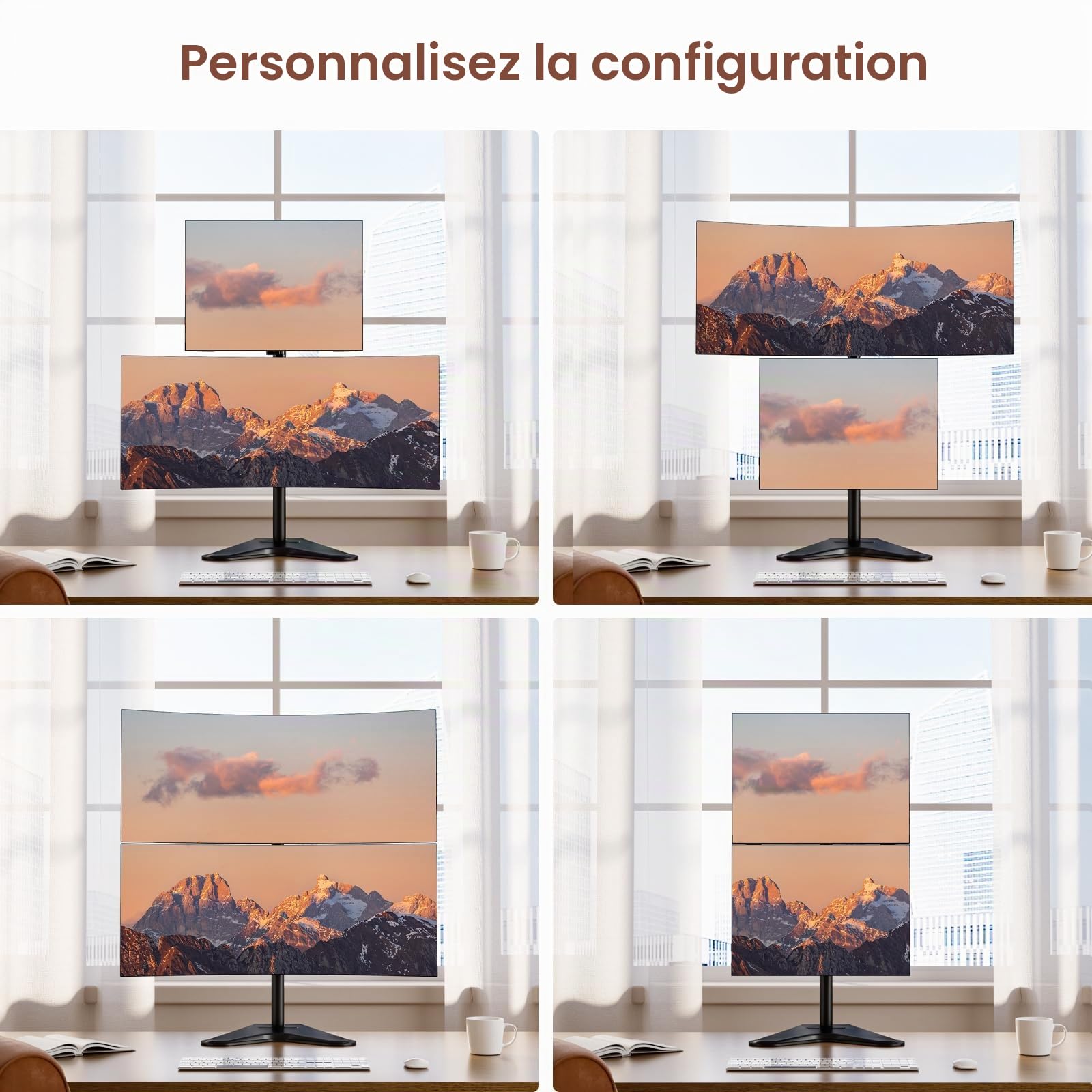 PUTORSEN Support Double Ecran PC, Support de Bureau autoportant Double écran pour Écrans 13-34 Pouces(Hauteur 81.5cm), Charge Max 9kg, VESA 75x75/100x100 mm