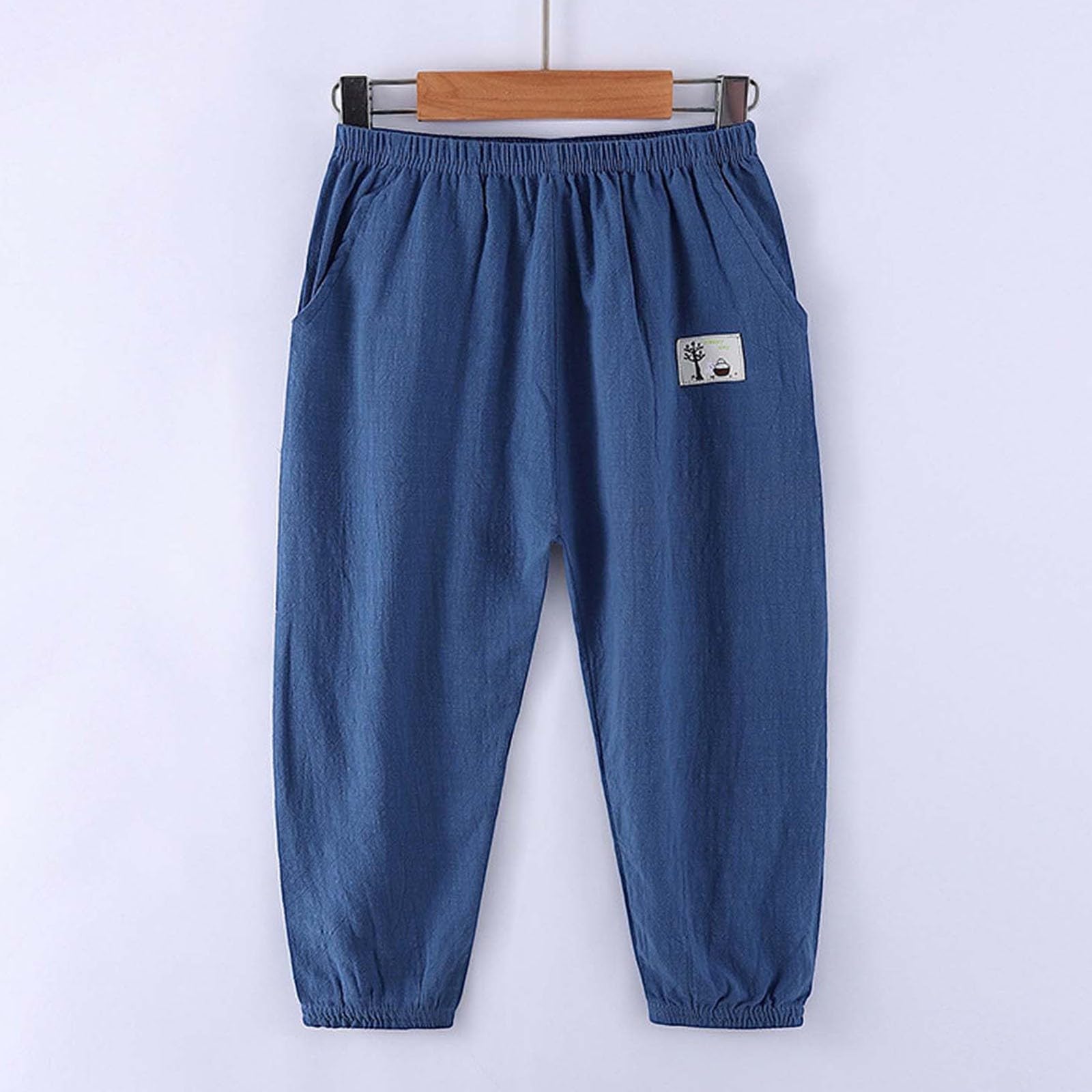 Pantalones de lino para niños con cintura elástica, hipoalergénicos
