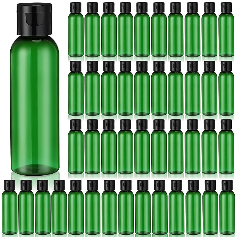 Zhehao 200 Pcs 2 oz Green Plastic Empty Bottles with Lids(Black Cap)