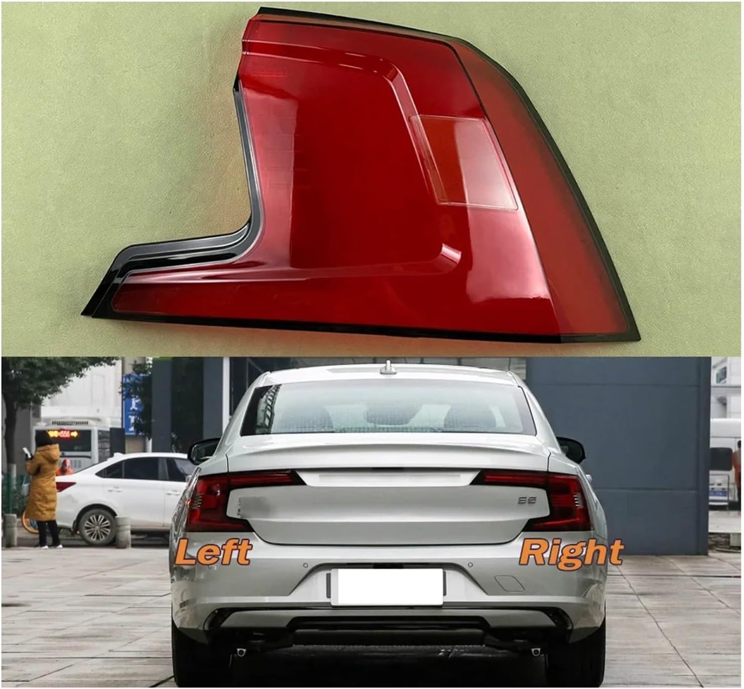 Compatible For Volvo S90 2021 2022 2023 Car Accessories Rear Outer Taillight Shell Tail Lamp Cover Turn Signal Stop Light Mask Plexiglass(Outside A Piar)