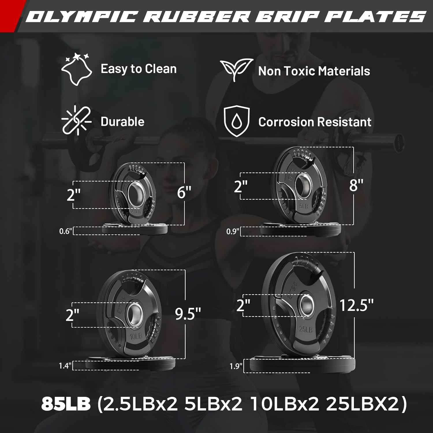 RitFit Barbell Weight Set - 4/6FT Olympic Barbell with Weight Plates (55-115LB Total) - Weightlifting Equipment for Squats, Curls, Deadlifts, Presses, Hip Thrusts