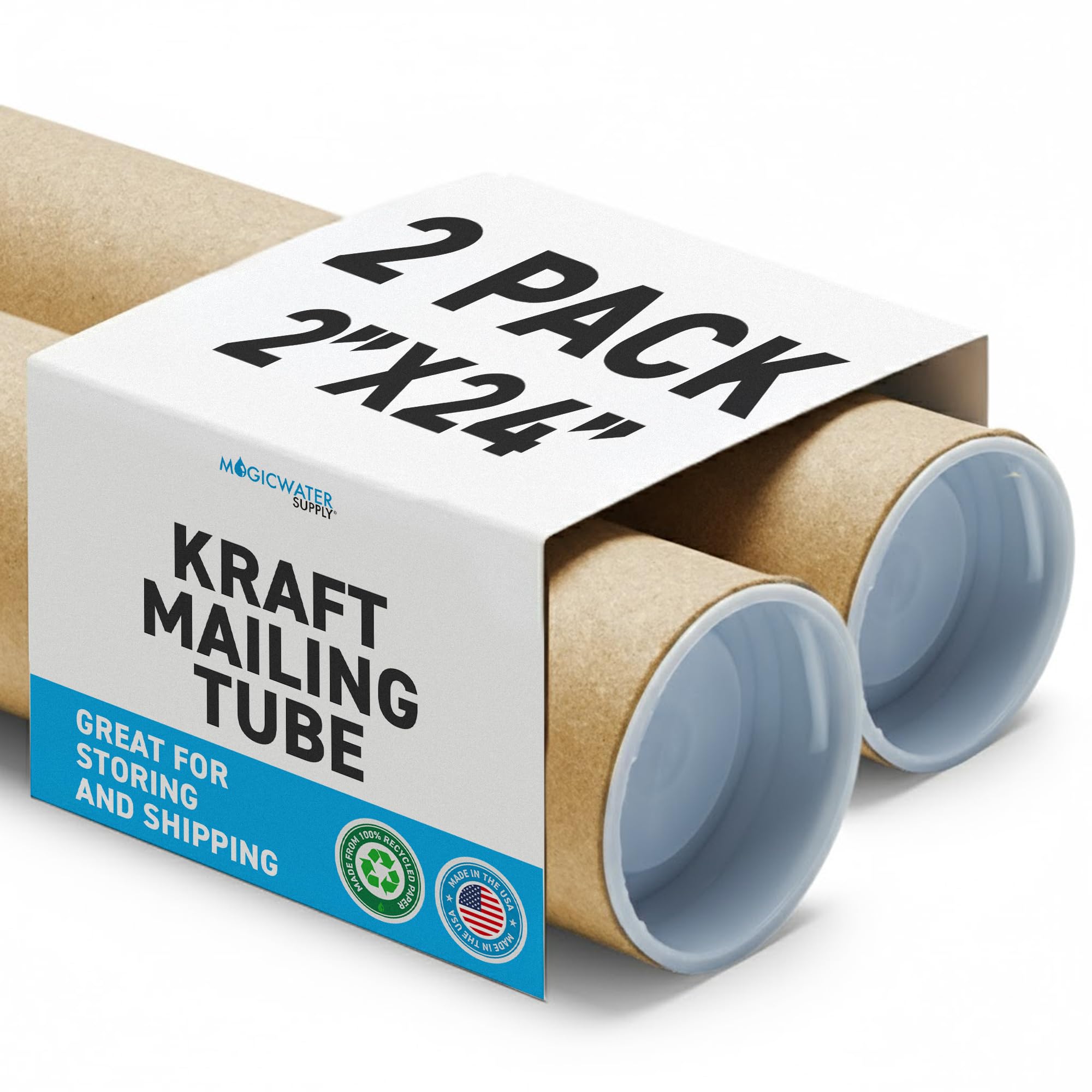 MagicWater Supply Mailing Tube - 2 in x 24 in - Kraft - 2 Pack - for Shipping and Storage of Posters, Arts, Crafts, and Documents