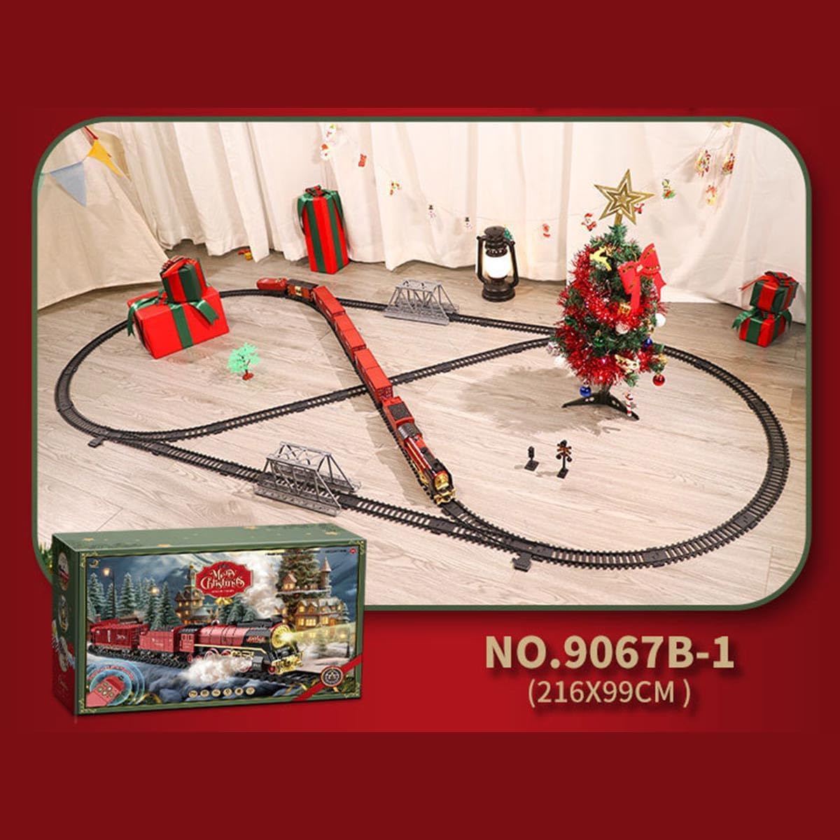 Christmas Electric Train Set, Vintage Steam Locomotive with Smoke, Lights & Sounds, Oval Track Model Train with Carriage for Trains for Gift