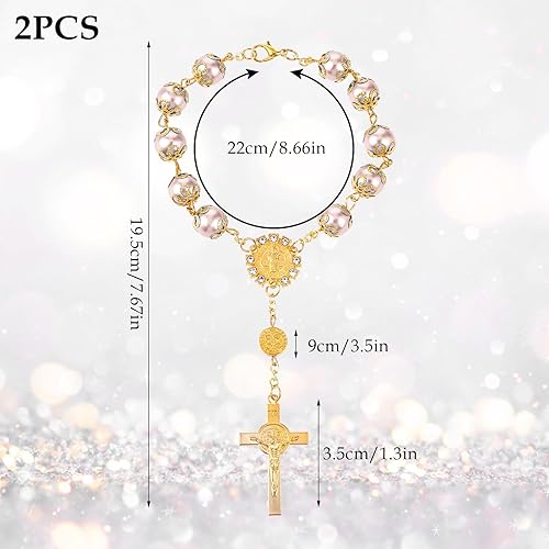 Miniatura 3 de Cobee Rosario para automóvil, rosario cruzado de 2 piezas, colgante de espejo retrovisor, accesorios para colgar en el automóvil, decoración