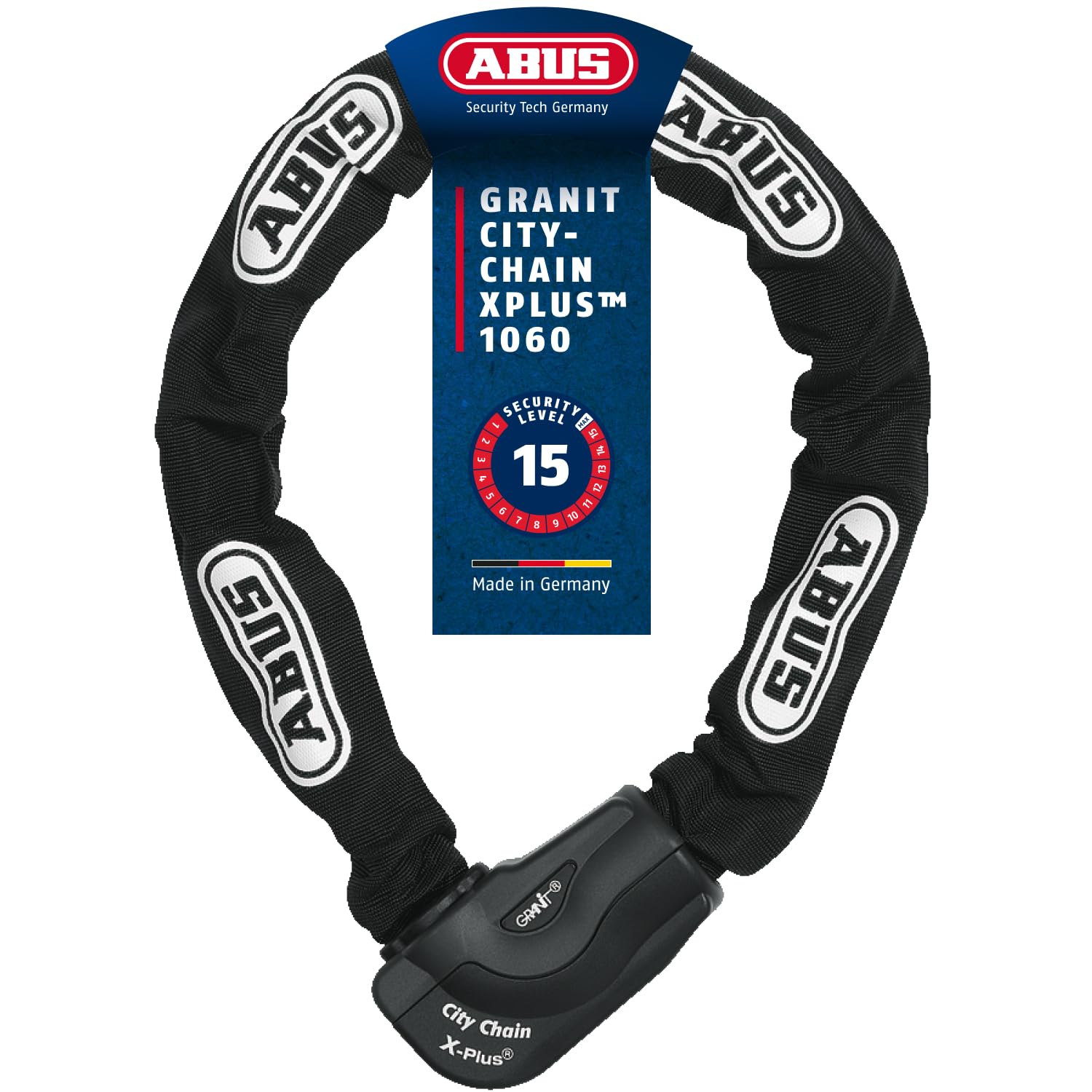 ABUS Granit CityChain XPlus 1060 Lucchetto a Catena - Lucchetto per Bicicletta in Acciaio Temperato - Catena Spessa 10 mm - Livello di Sicurezza ABUS 15