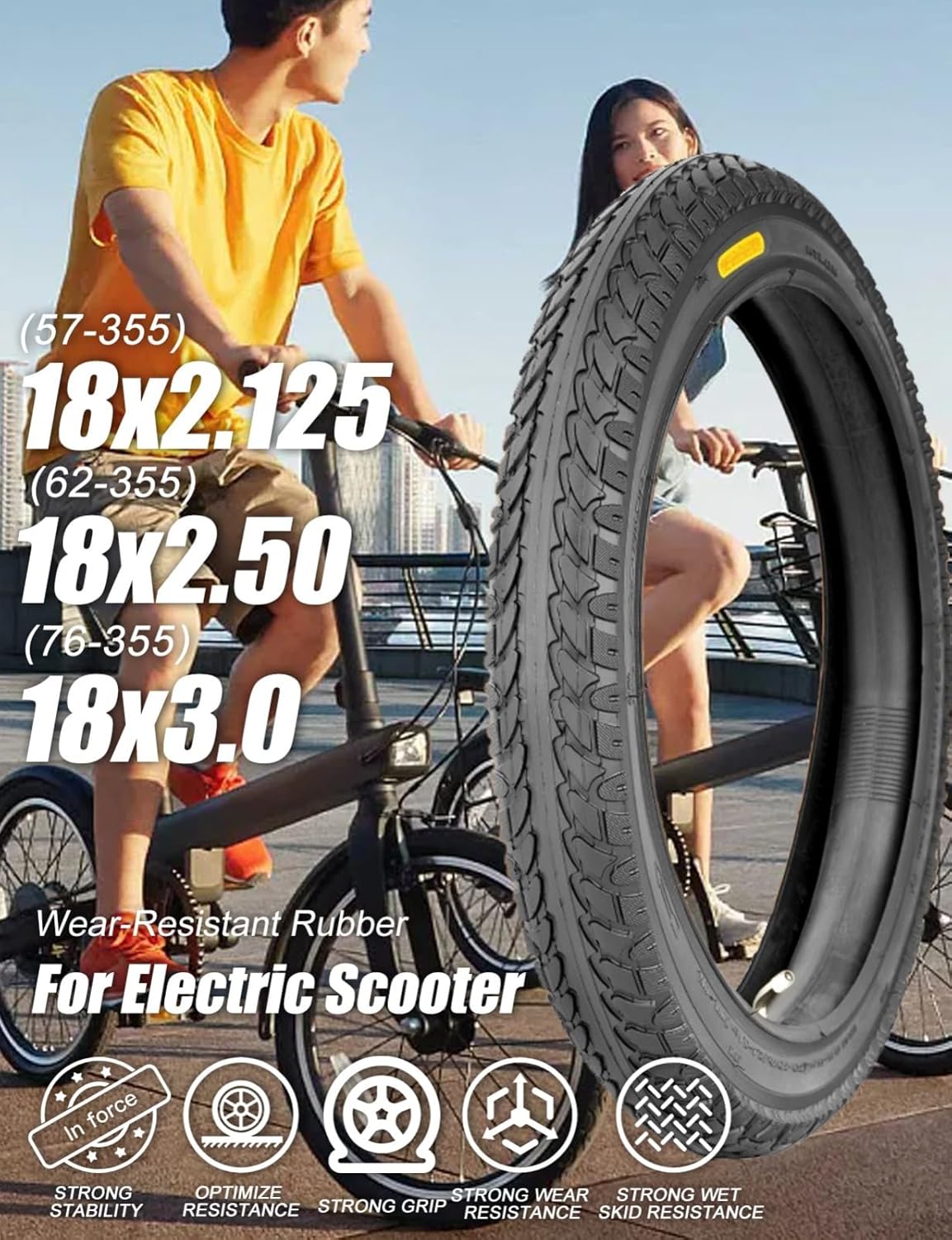 18" Tire Tube Set 18X2.125/2.50/3.0 and 18 Inch Folding Bicycle Replacement Tire Fit 18x2.125/18x2.50/18x3.0 for Cycling Road, Electric Bike, MTB Bicycle Tires and Tubes