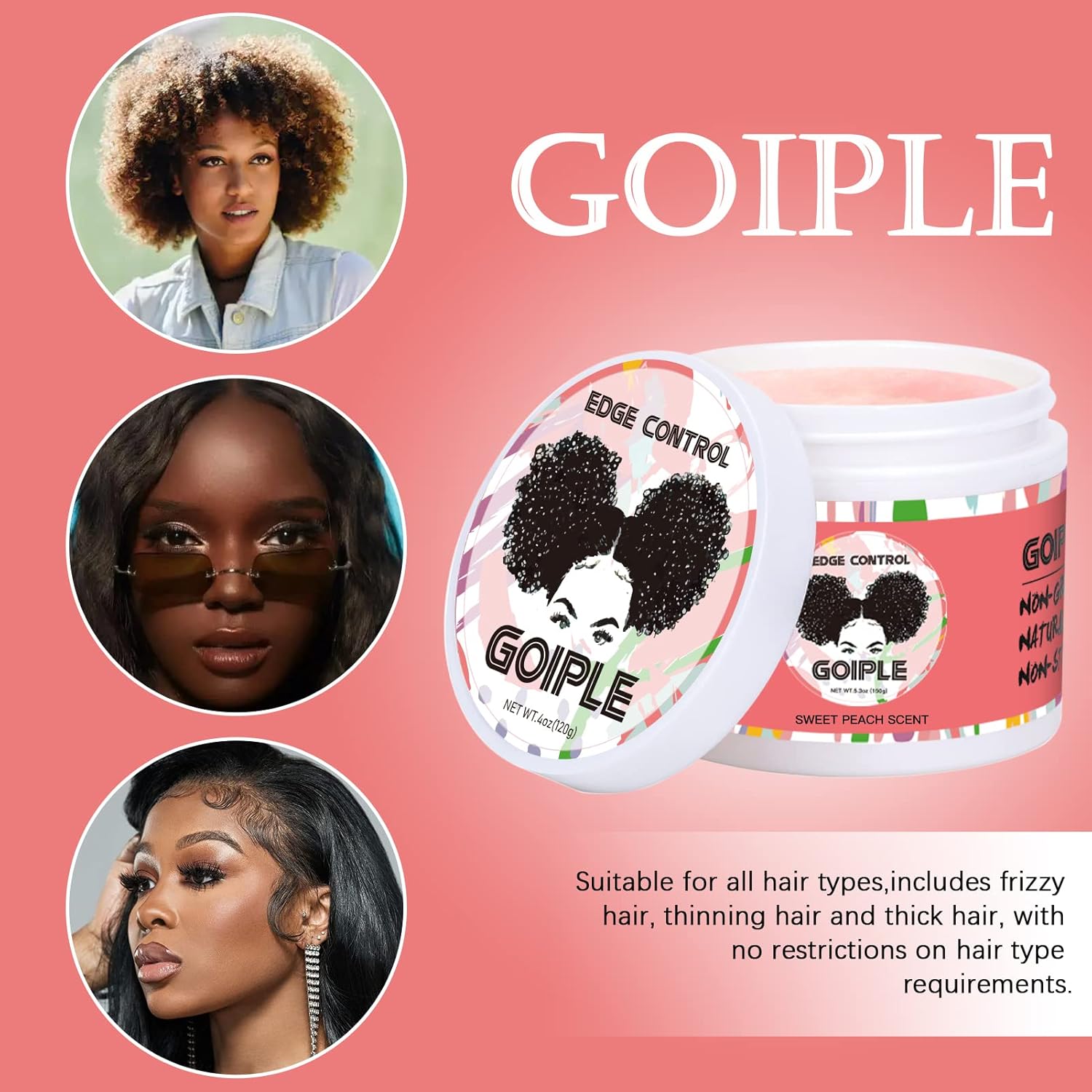 Edge Control Wax for Women Strong Hold Non-greasy Edge Control Smoother Edge Tamer, Edge Wax Styling Tamer Edge Control for Black Hair No Flaking, White Residue, Edge Control Set (Sweet Peach )