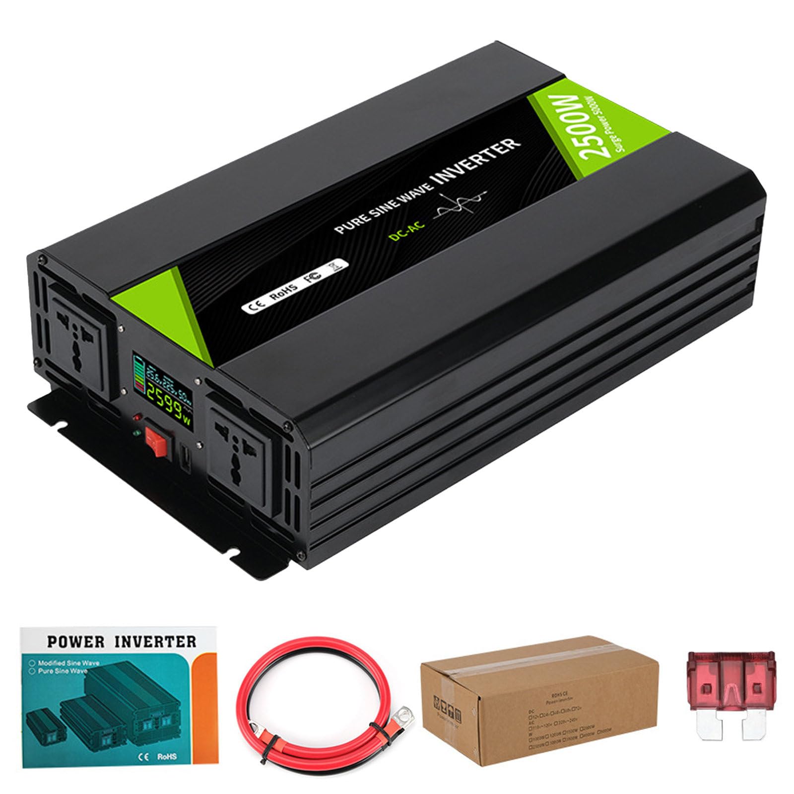 Convertisseur de Courant pour Voiture, DC 12 V/24 V/48 V vers AC 110 V/220 V, Adaptateur de Prise de Voiture pour Charger un Ordinateur Portable, Consoles et Plus Encore,2500W-DC48V-AC110V