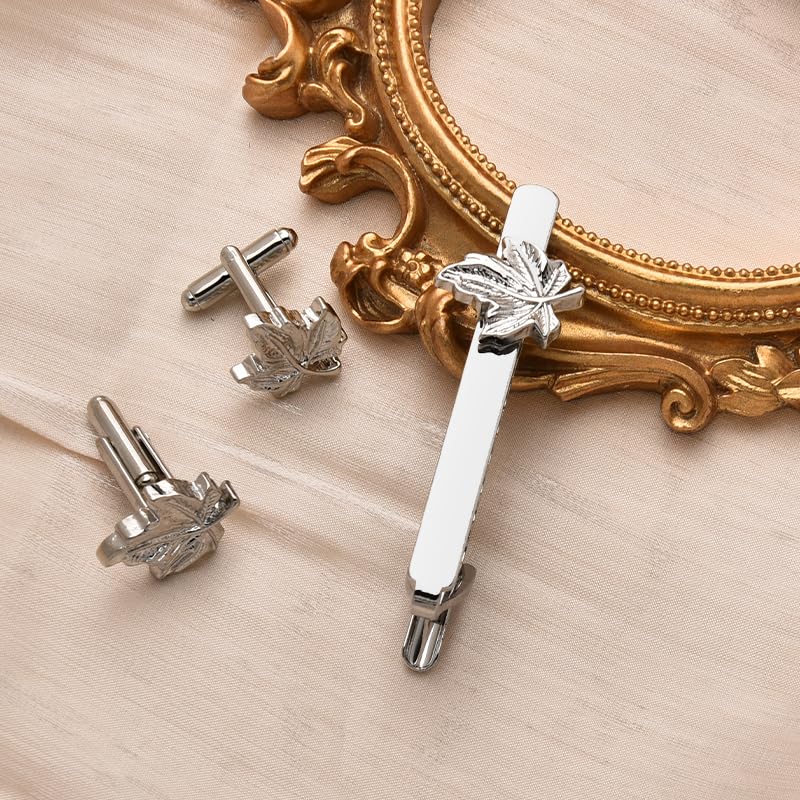 Set de Mancuernillas y Sujetacorbatín con Hoja de Arce para Hombre miniatura 5