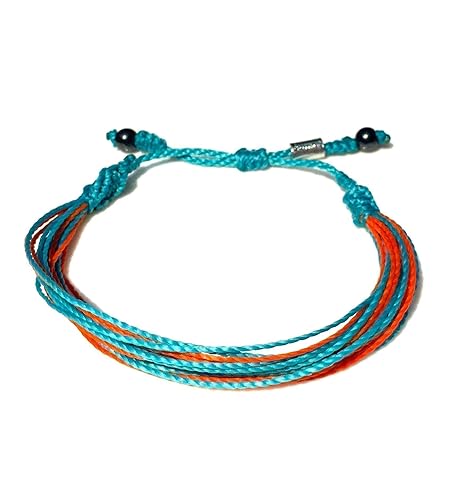 Miniatura 2 de String Surf Bracelet for Men and Women with Hematite Stones in Orange and Caribbean Aqua Blue - Handmade Pull Cord Ocean Surfer Bracelet by Rumi