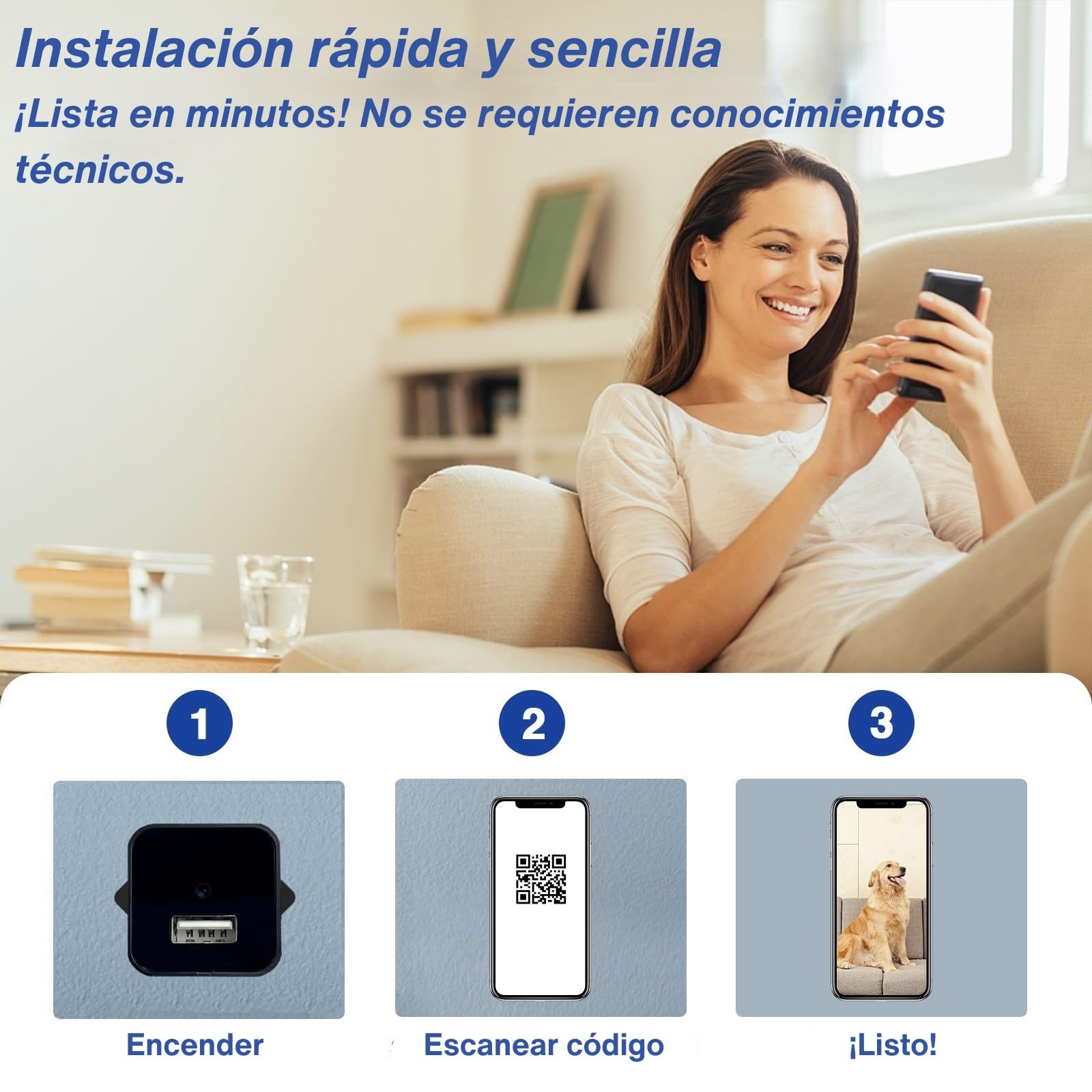 WIWACAM Camara Espia 2K Ultra HD WiFi, Camara para Ver En El Movil, Interior Mini Cámaras, Detección de Movimiento,Admite Tarjetas MicroSD,para el hogar, Las Mascotas y el bebé (Sin Visión Nocturna)