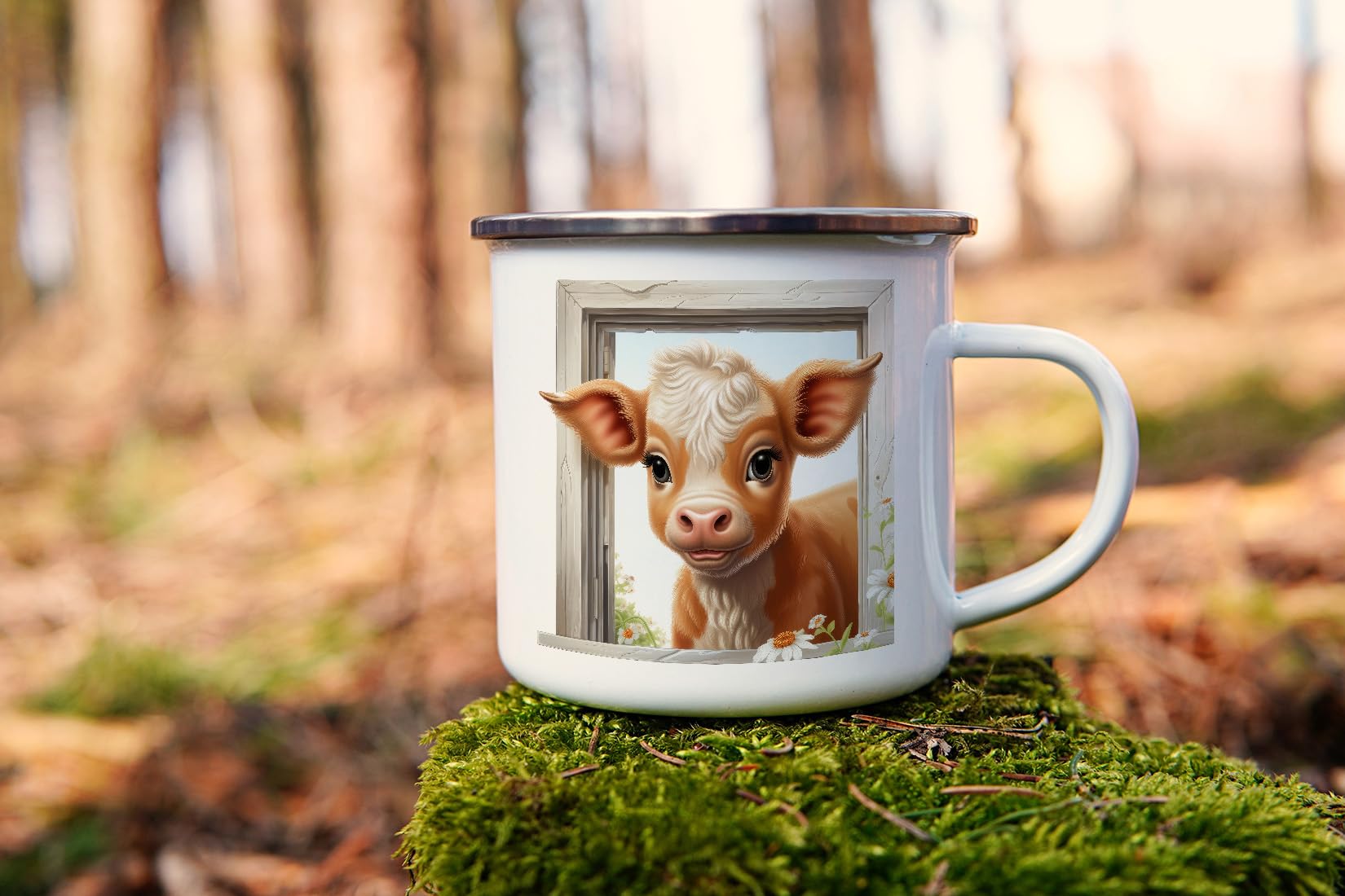MAXIKIWI - Tazza da campeggio smaltata resistente per caffè o tè per uso interno ed esterno - Acquerello mamma baby lontra - 350 ml