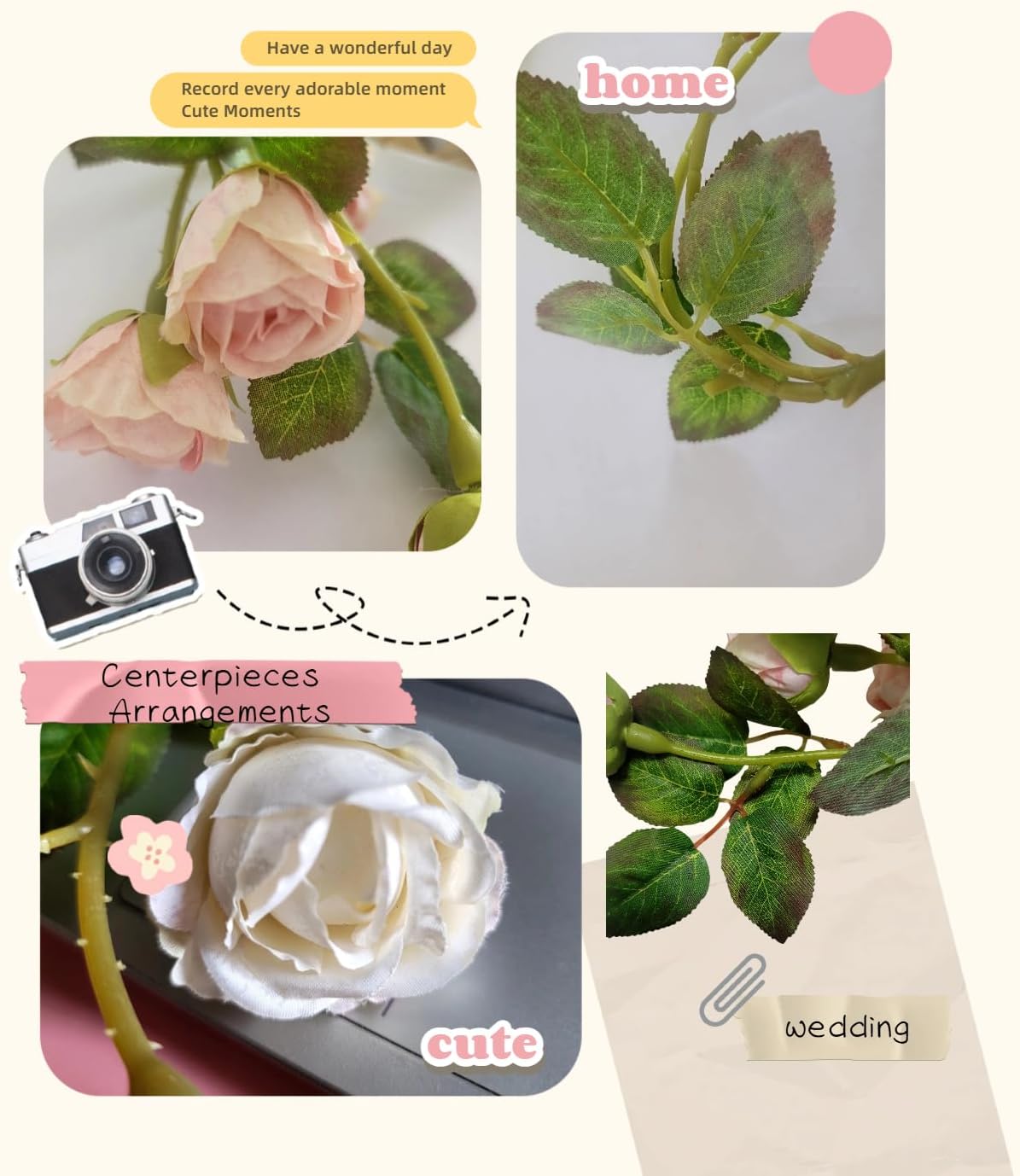 Aartificial Flowers Rose 3pcs 18 Head Mini Multi-Head Fake Rose for Wedding Party,Centerpieces Floral Arrangements Tables Home Decoration (Pink)