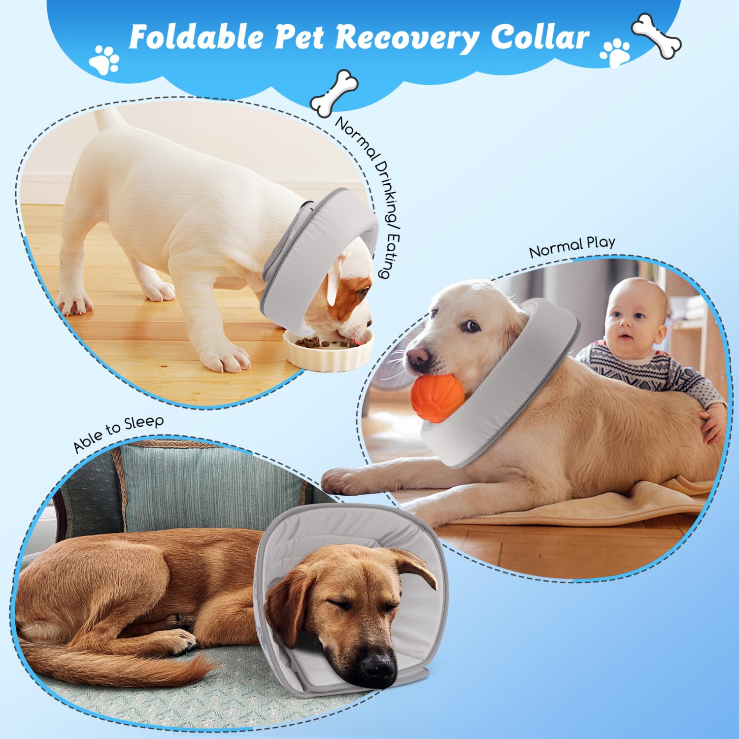 Nobleza Collar Isabelino Perro Plegable, Collar de Cono para Perros Anti- Mordida Ajustable, Gruesa y Suave Collar de Seguridad para Gatos Perros Recuperación de Cirugía o Heridas, M