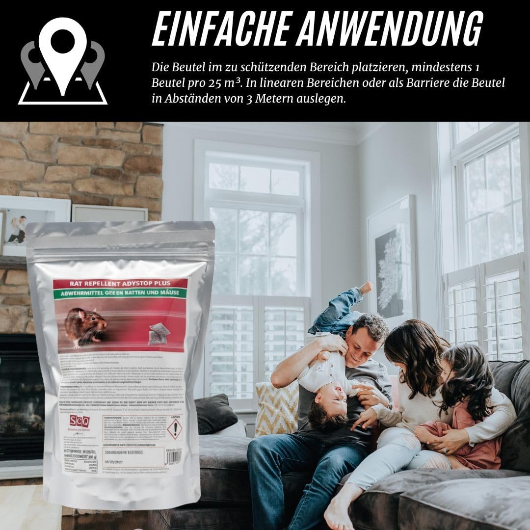 Ratten und Mäuseabwehr | Rattenschutz für Innen und Außen | Ratten & Nagetierabwehr | Natürlich, sicher und effektiv, Ohne Rodentizid giftfrei. Mittel gegen Ratten RAT REPELLENT ADYSTOP PLUS