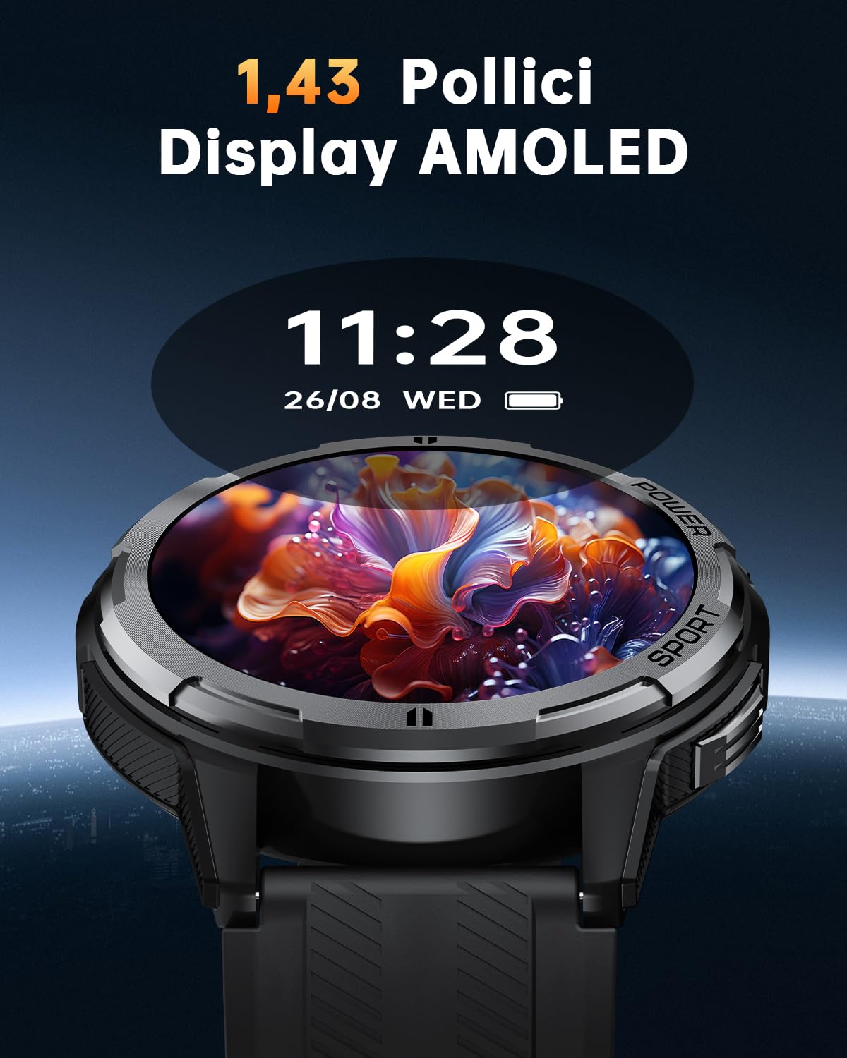 OUKITEL Smartwatch Uomo,Orologio Smart Watch Militare con Effettua Risposta Chiamate Vocale,100+ Sportive 1.43 Touch Screen con Contapassi Sonno Cardiofrequenzimetro,Fitness Tracker per iOS Android