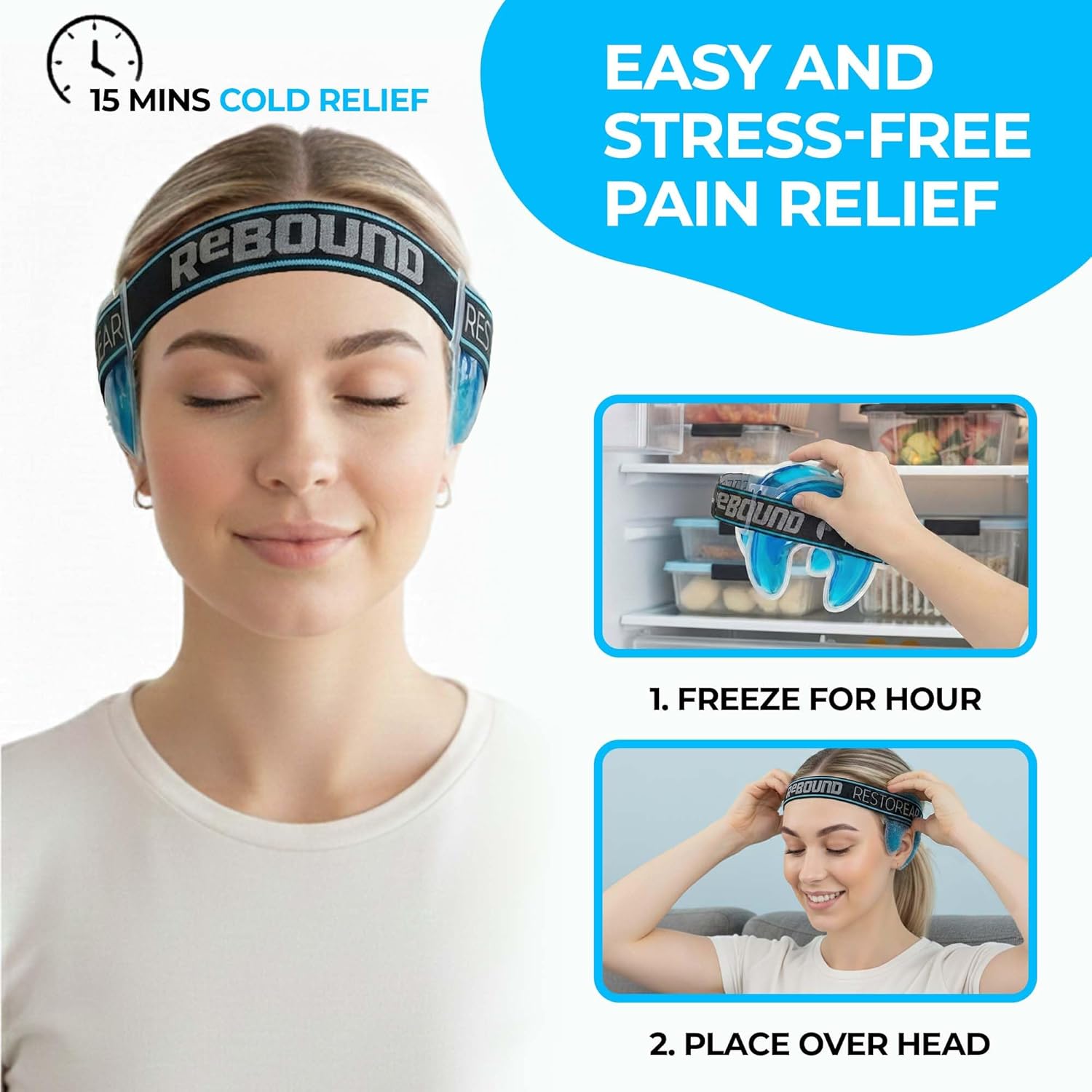 Rebound Lite Around the Ear Reusable Cold Packs, Hot and Cold Gel Ice Packs for Injuries, Compress Soft & Flexible - Fast Relief & Post Surgery Recovery - Pack of 2 (Blue)