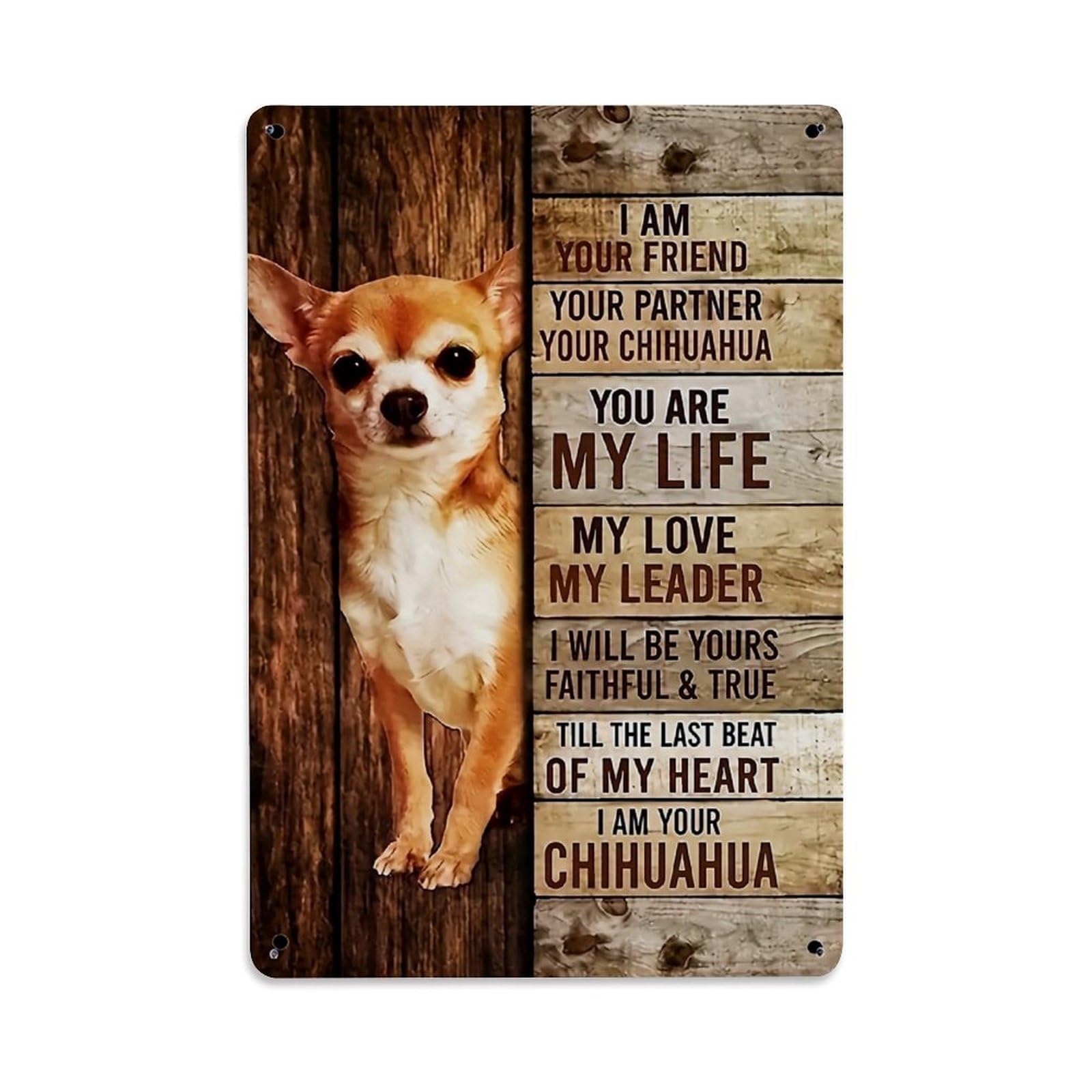 Bliveurn Vintage Chihuahua Dog Wood Plank Text Retro Metal Tin Sign, Metal Poster For Home, Gaming Room, Studio Workshop,Bar,Garage Wall Art Decor 8X12 Inch