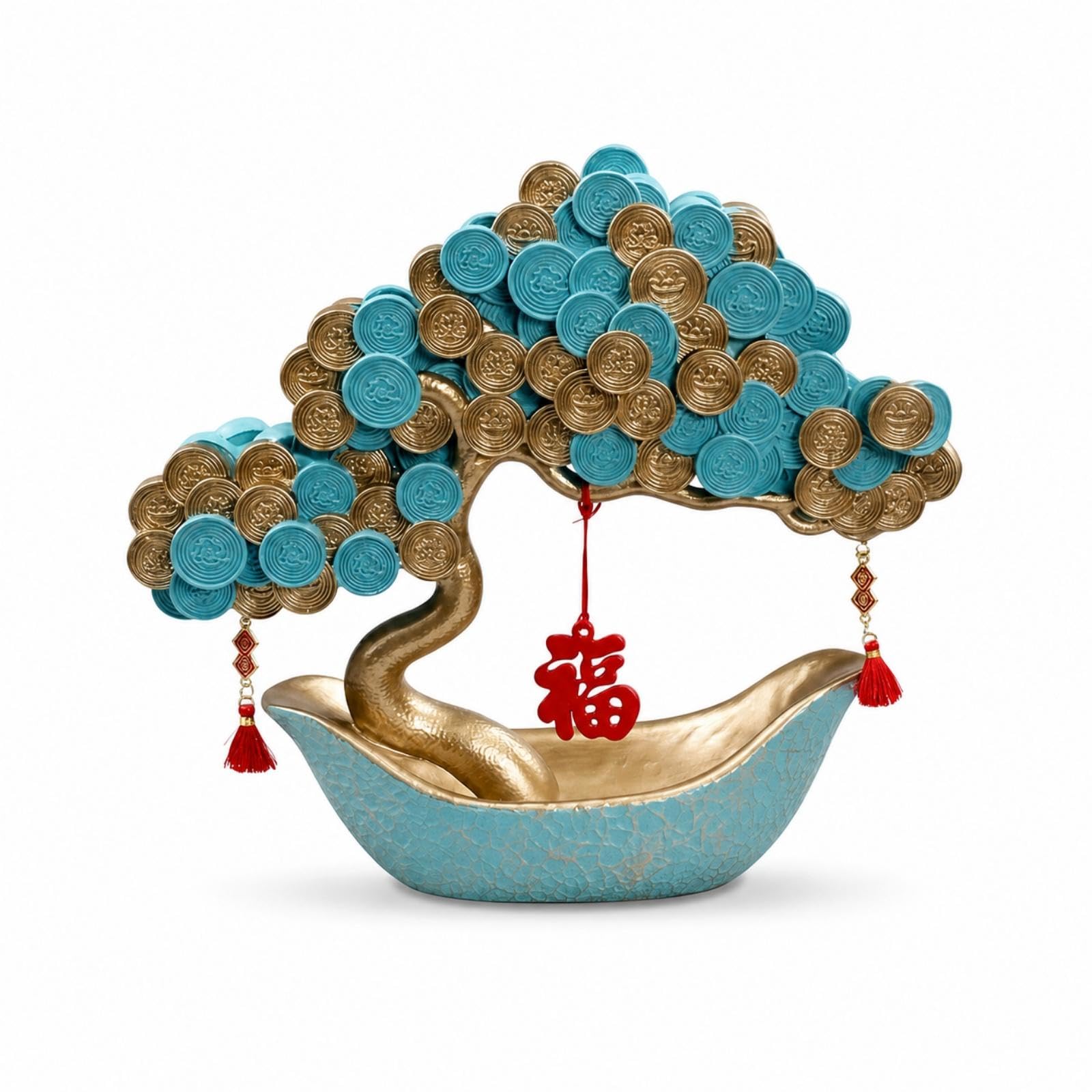 Gold Money Tree Statue Feng Shui Money Tree Golden Tabletop Ornament for Living Room, Entryway, Tv Cabinet-image-30