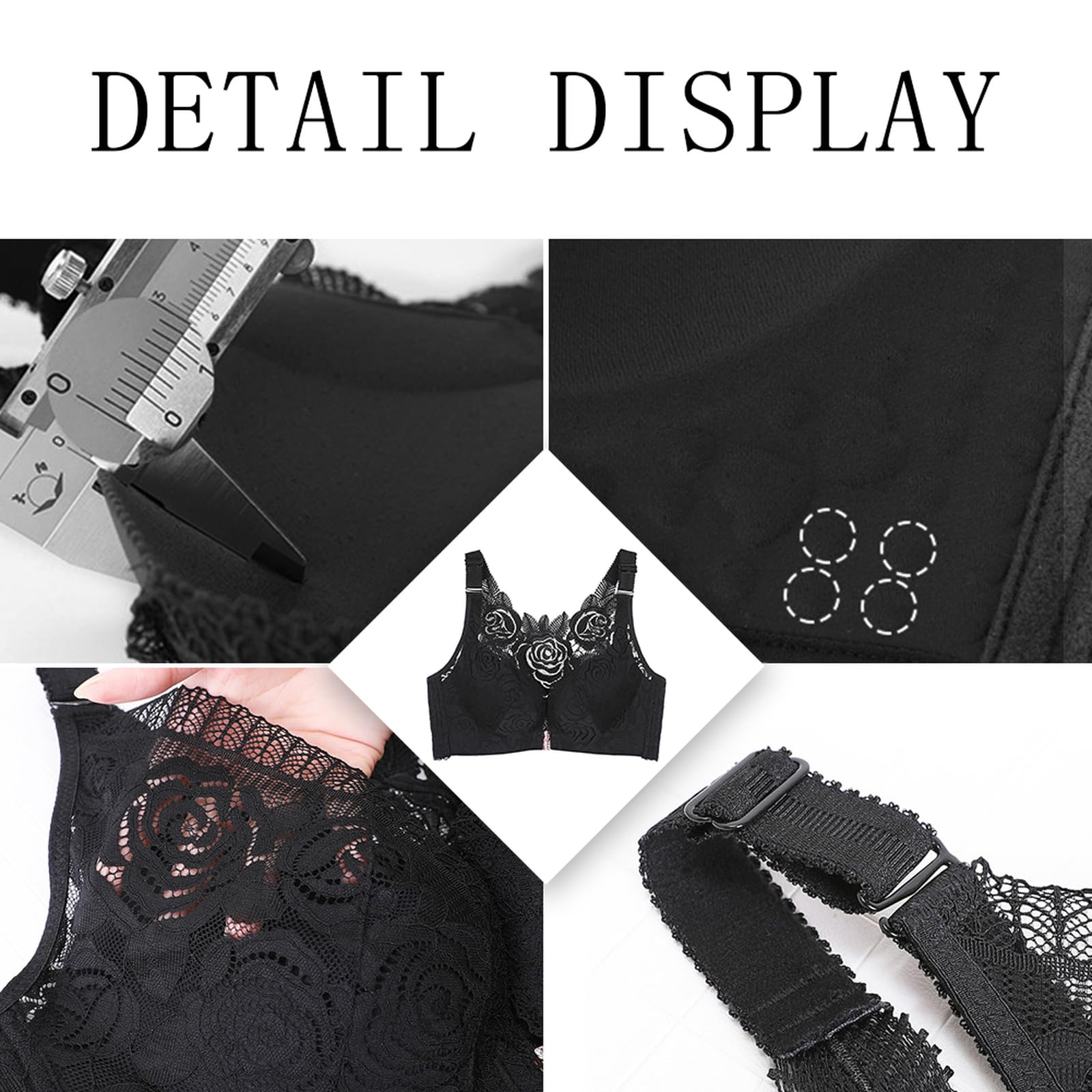 Soutien Gorge sans Armature Push Up Fermeture Devant Femme Soutien Gorge Dentelle Bonnets Souples à Couverture complète Maintien Douceur