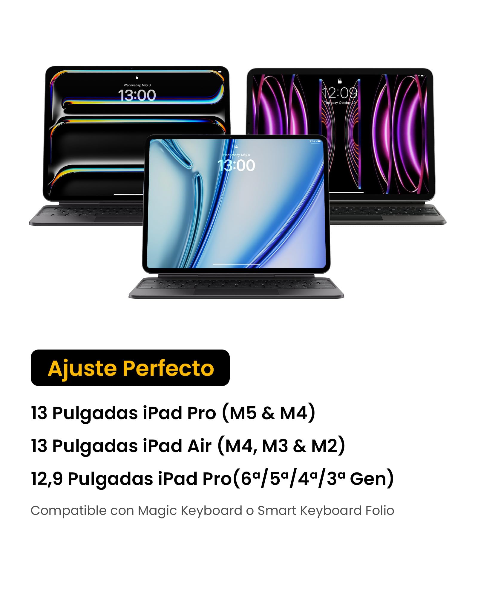 tomtoc Portfolio Tablet Funda para 13 Pulgadas iPad Air M4/M3/M2 2026, 13 Pulgadas iPad Pro M5/M4, 12,9" iPad Pro 6/5/4 M2&M1, Bolsa Rígida para Magic/Smart Keyboard/Adapter/Cable/USB Hub/Apple Pencil